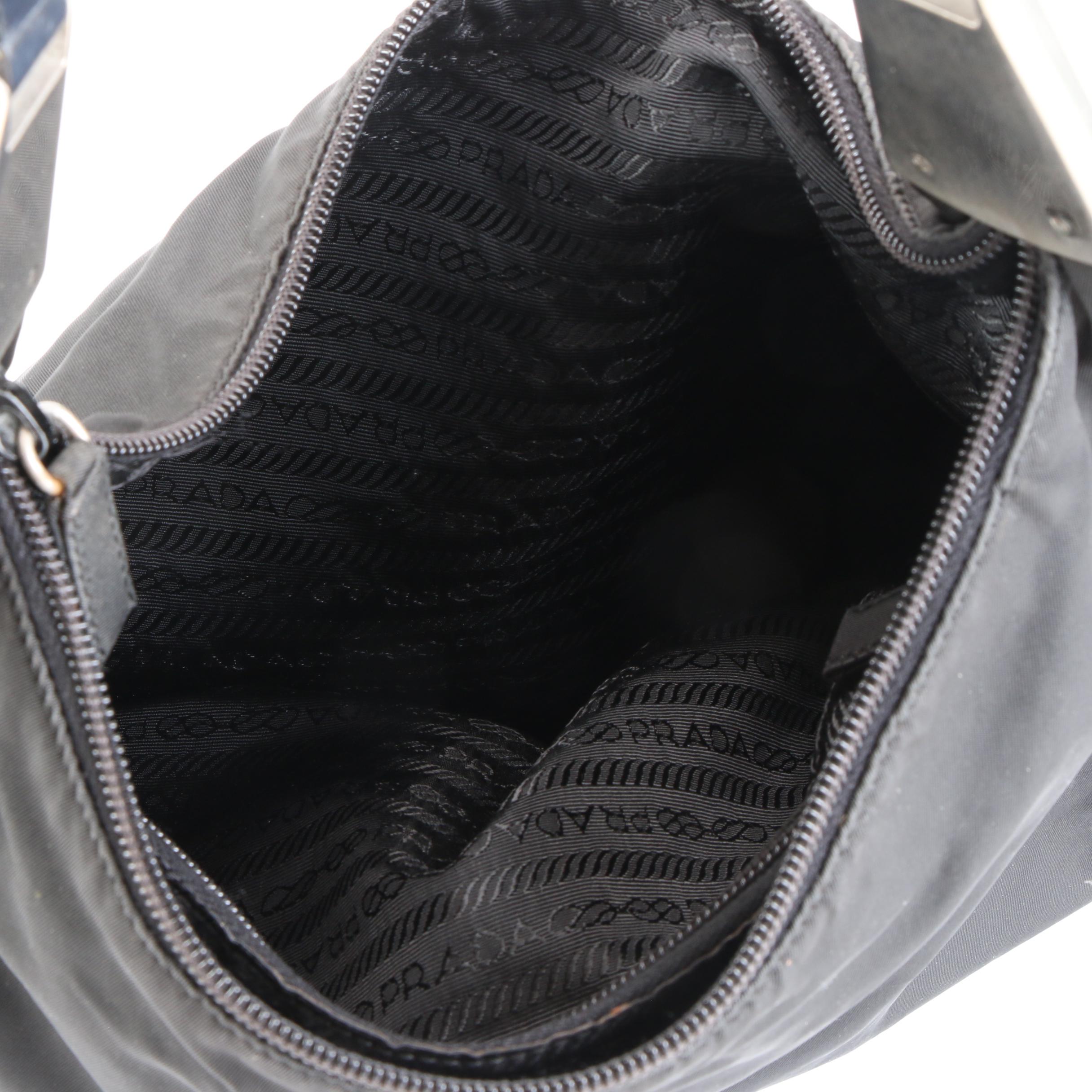 Prada Shoulder Bag in Black Tessuto Nylon with Leather Trim