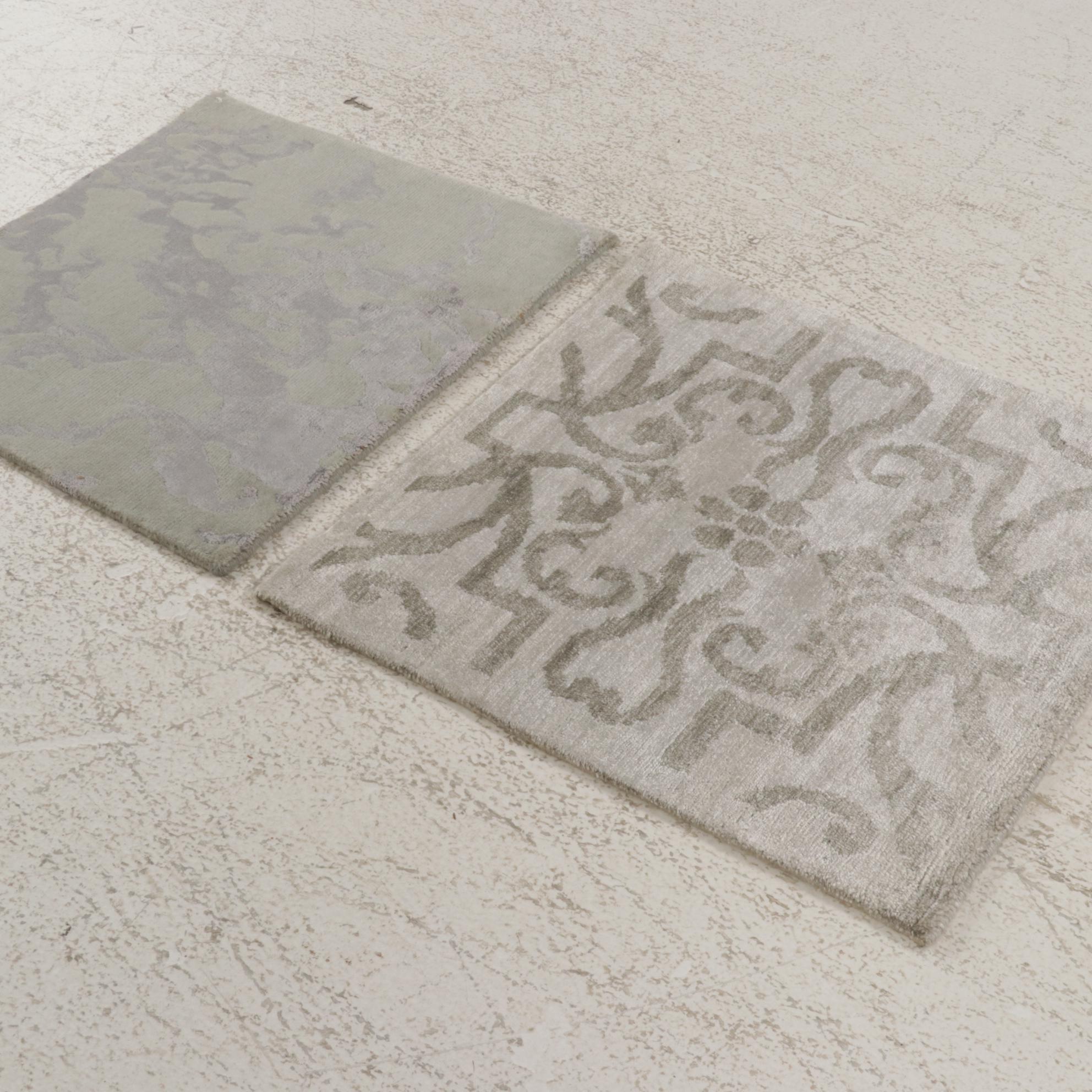 2' x 2' Hand-Knotted Indian Modern Style Art Silk Rugs, 2010s