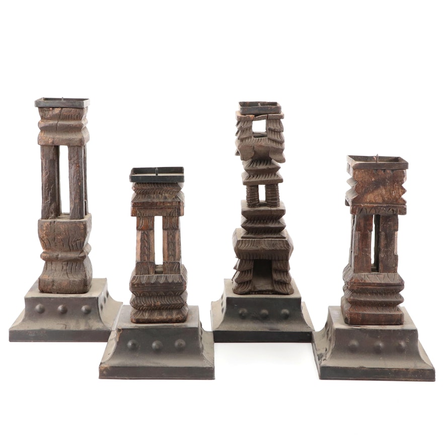 Wooden Architectural Salvage Style Candle Prickets