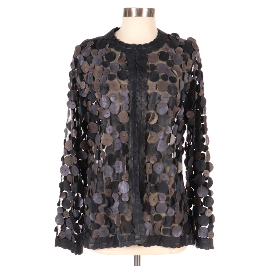 Sheer-Effect Jacket with Leather Paillette Detail, New with Merchant Tag