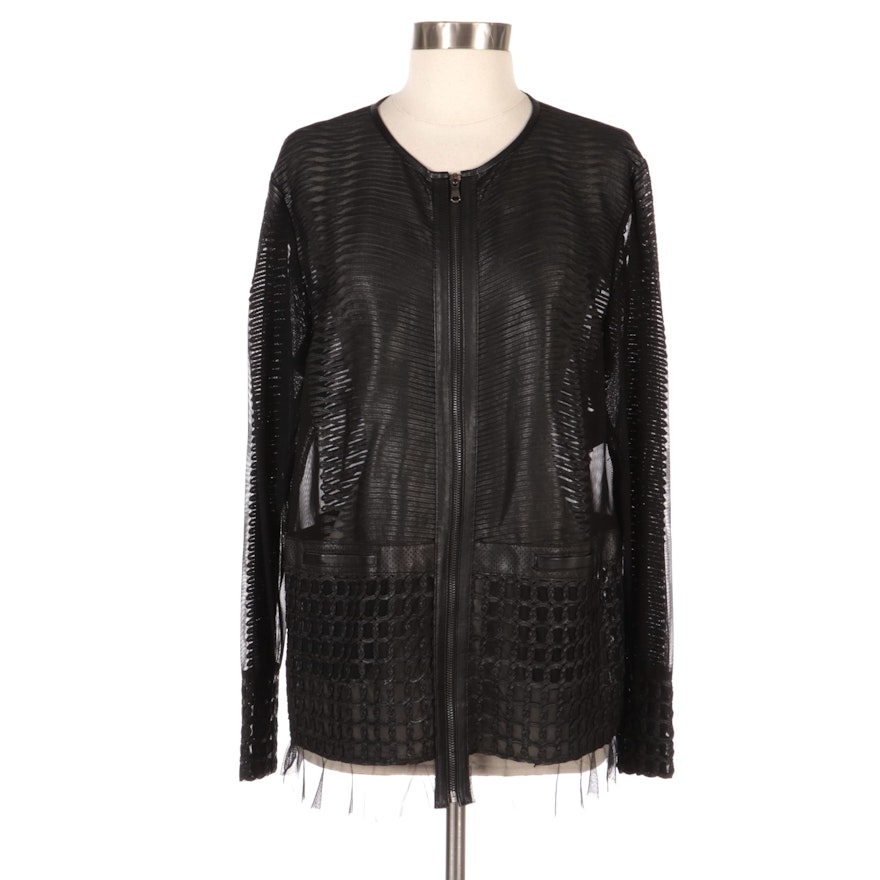 Kushi Pieced and Appliquéd Leather and Sheer Jacket, New with Merchant Tag