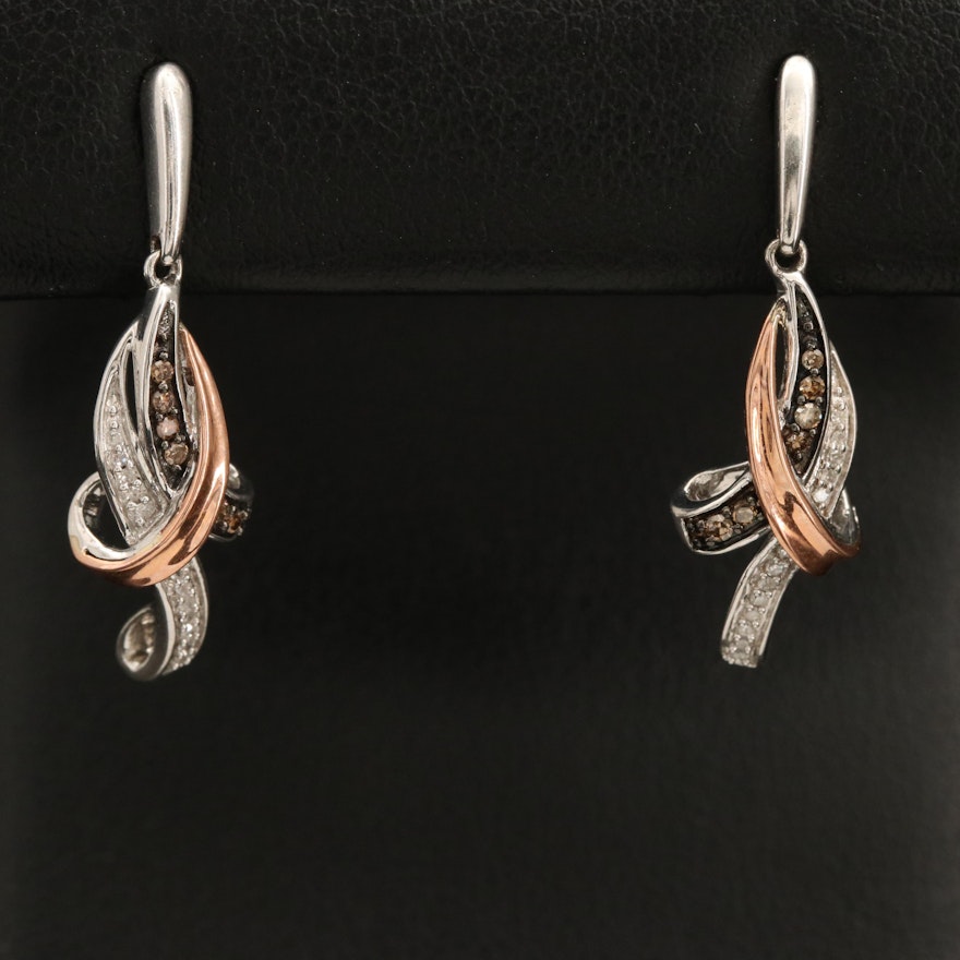 10K and Sterling Diamond Drop Earrings