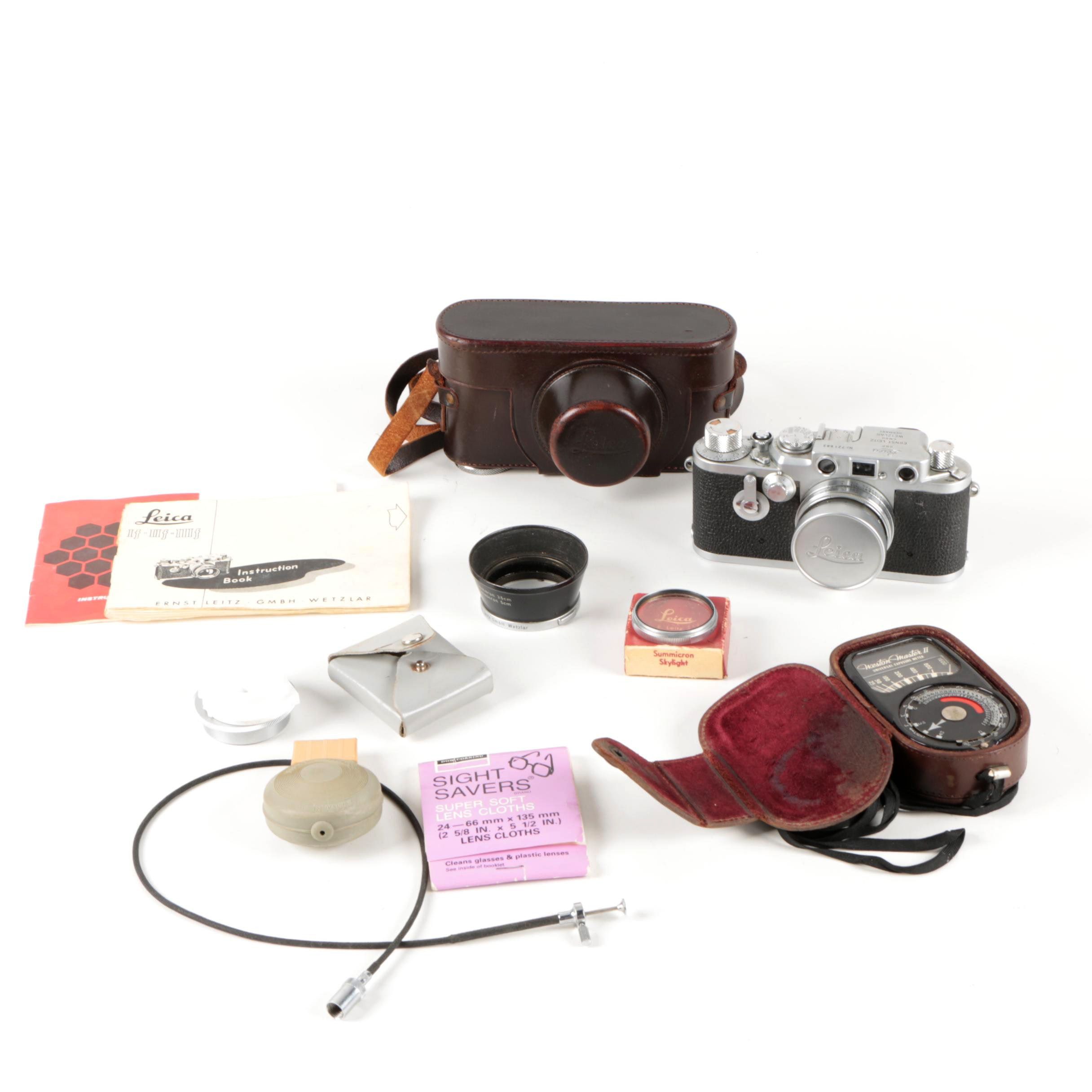 Leica 3F Camera with Leather Case and Accessories