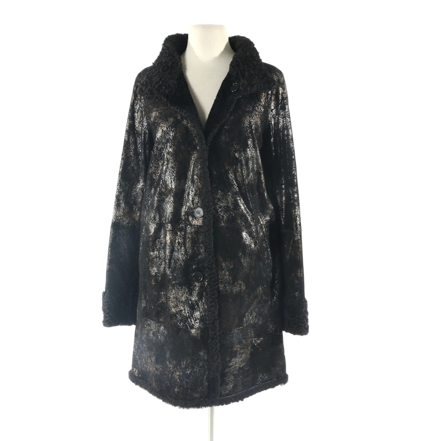 Autunno Reversible Persian Lamb Fur/Printed Suede Coat, New with Merchant Tag