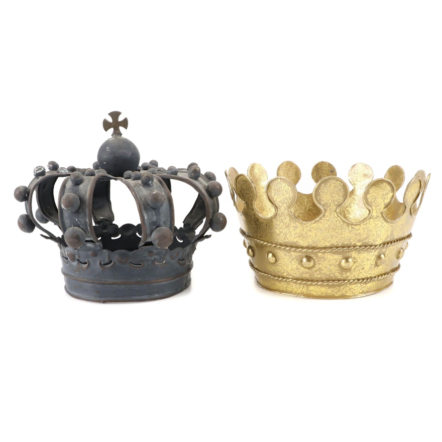 Decorative Patinated and Gilded Metal Crowns