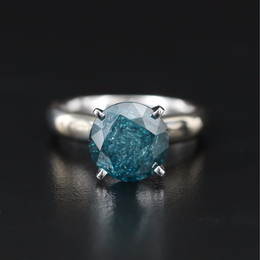 14K 4.00 CT Fancy Blue Diamond Solitatire Ring