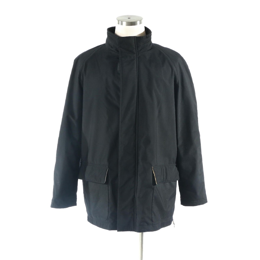 Men's Burberry Zipper-Front Coat in Black