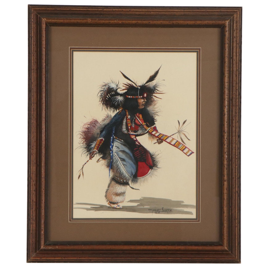 Garnet Buster Watercolor Painting of Native American Dancer, 1979