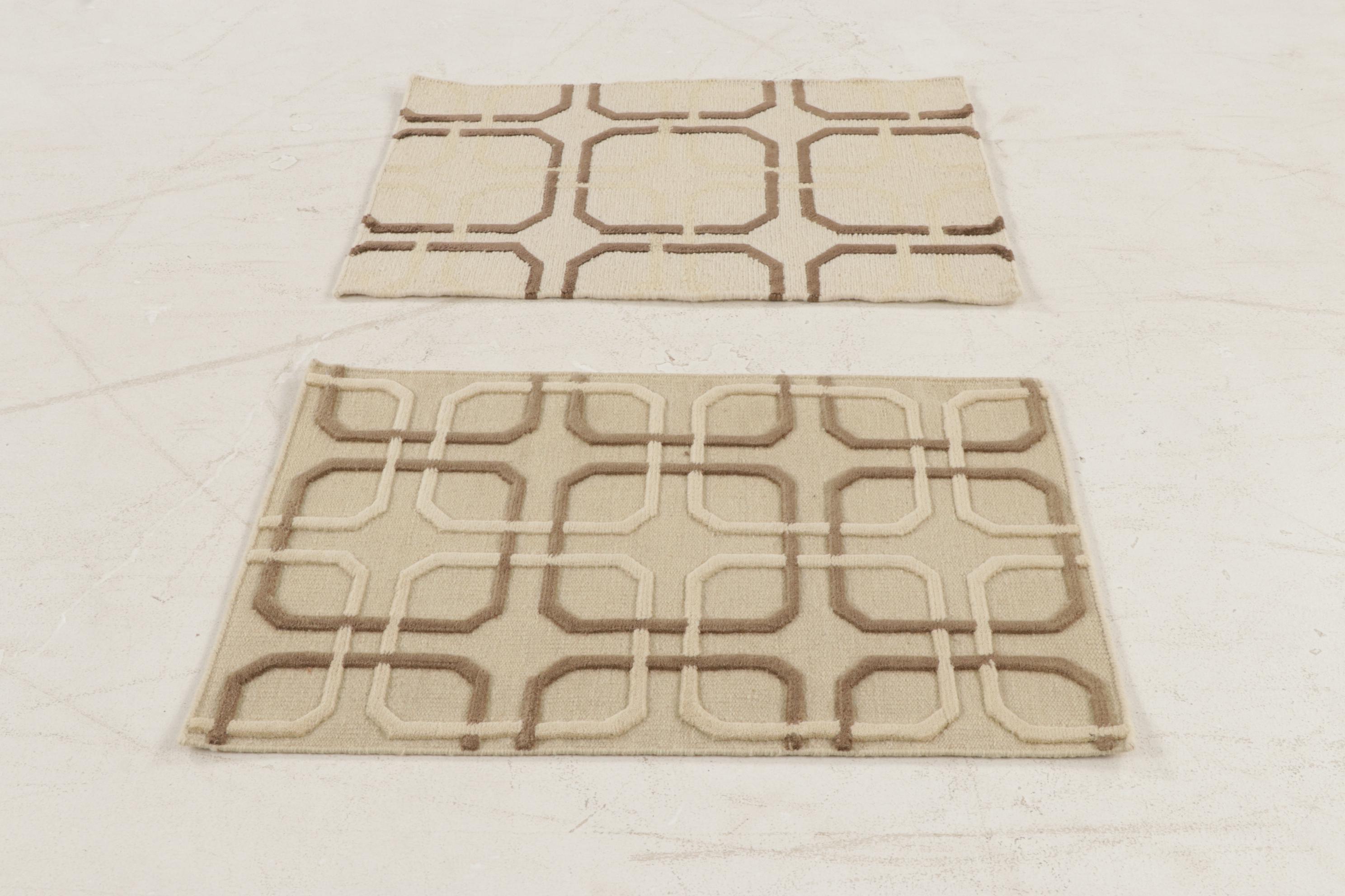 2'10 x 2'11 Hand-Knotted Indian Modern Style Rugs, 2010s