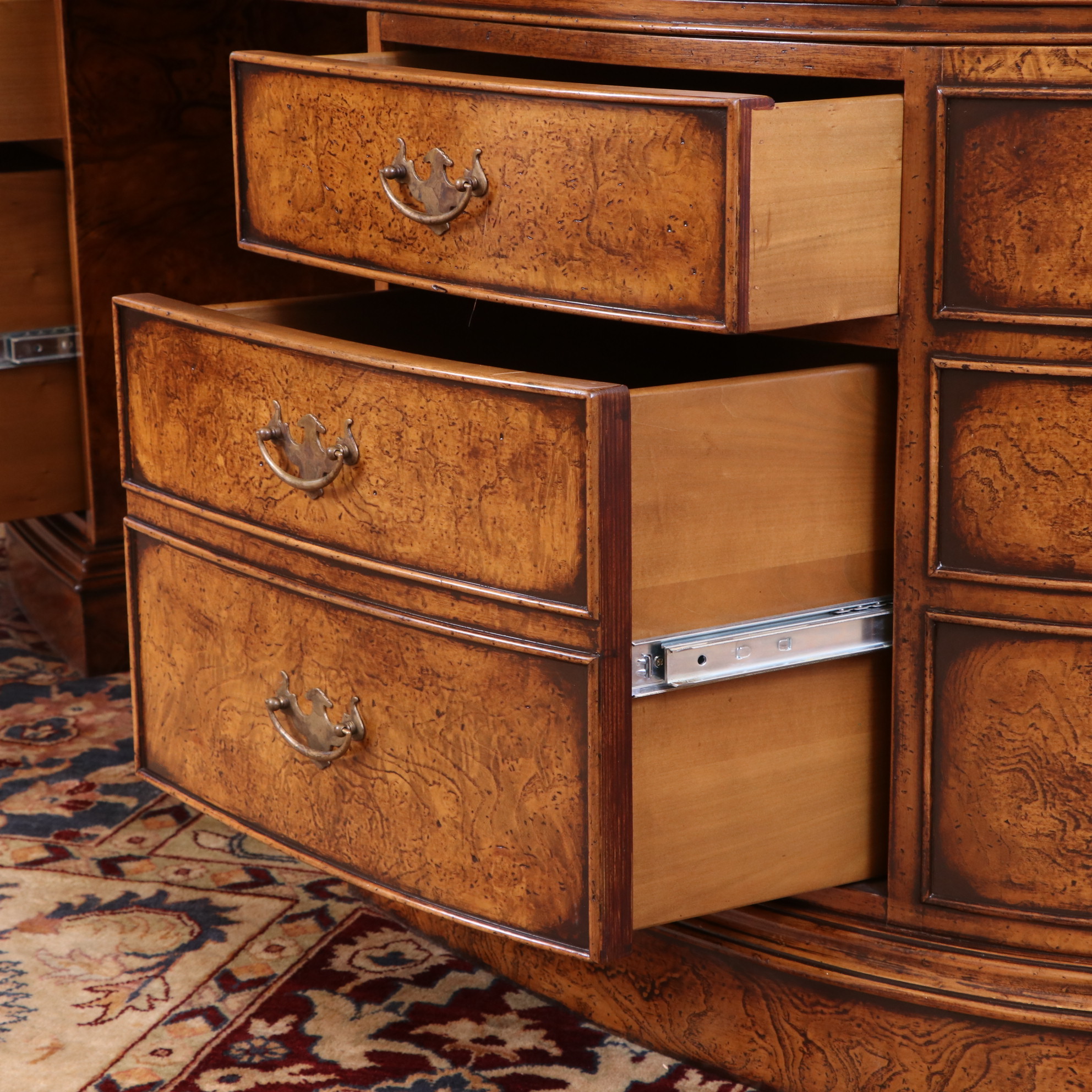 Francesco Molon Walnut and Burl Oval Partners Desk with Embossed Leather Top