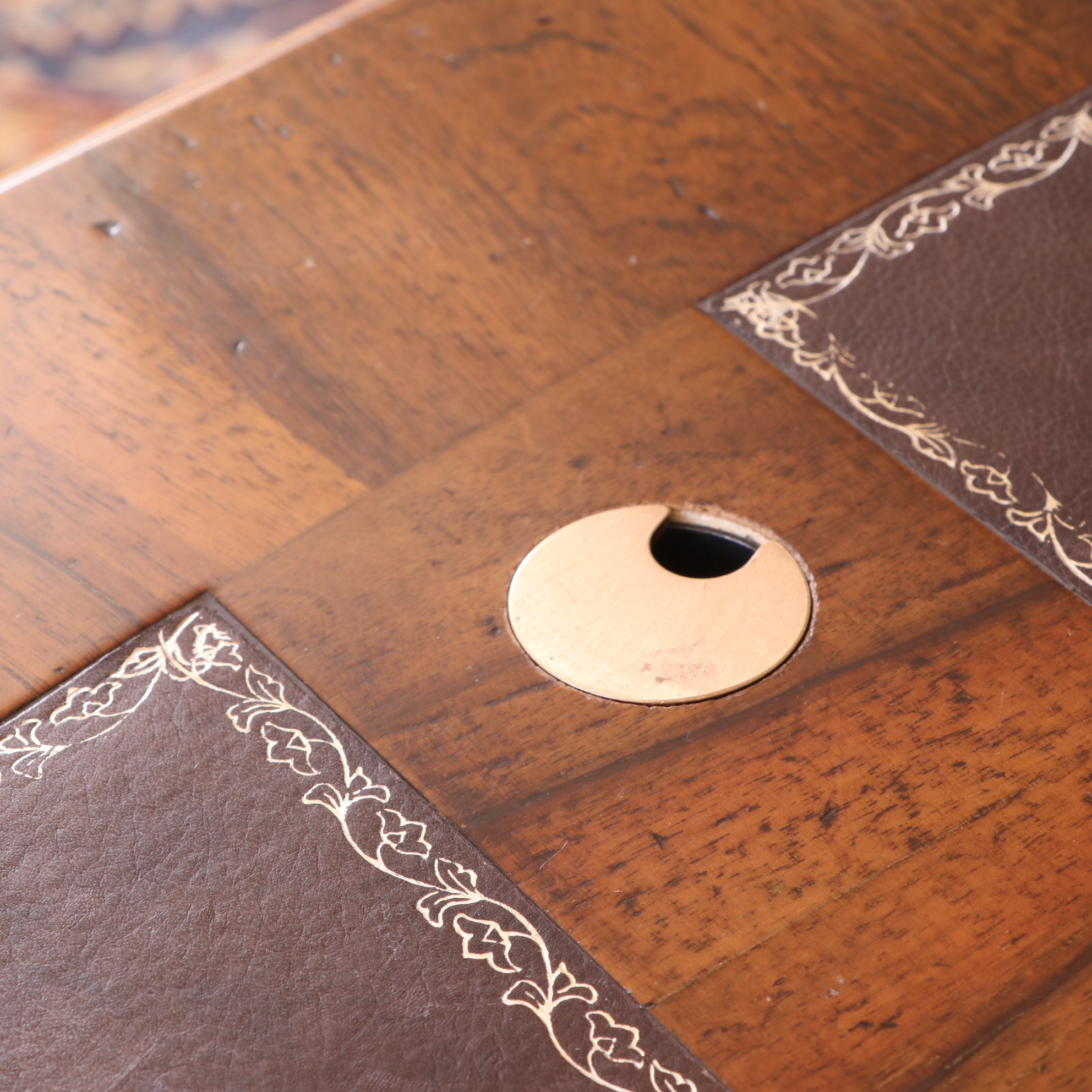 Francesco Molon Walnut and Burl Oval Partners Desk with Embossed Leather Top