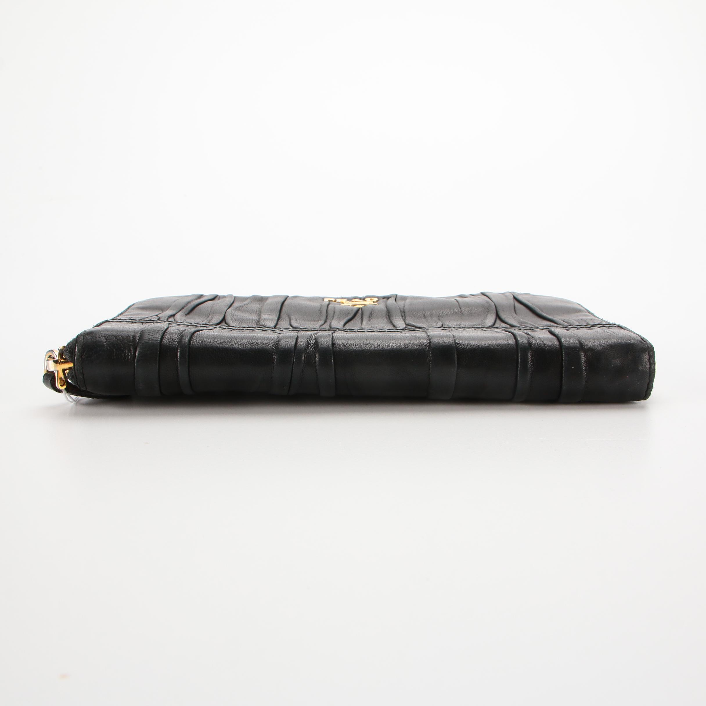 Prada Long Zip Wallet in Black Gaufre Nappa Leather