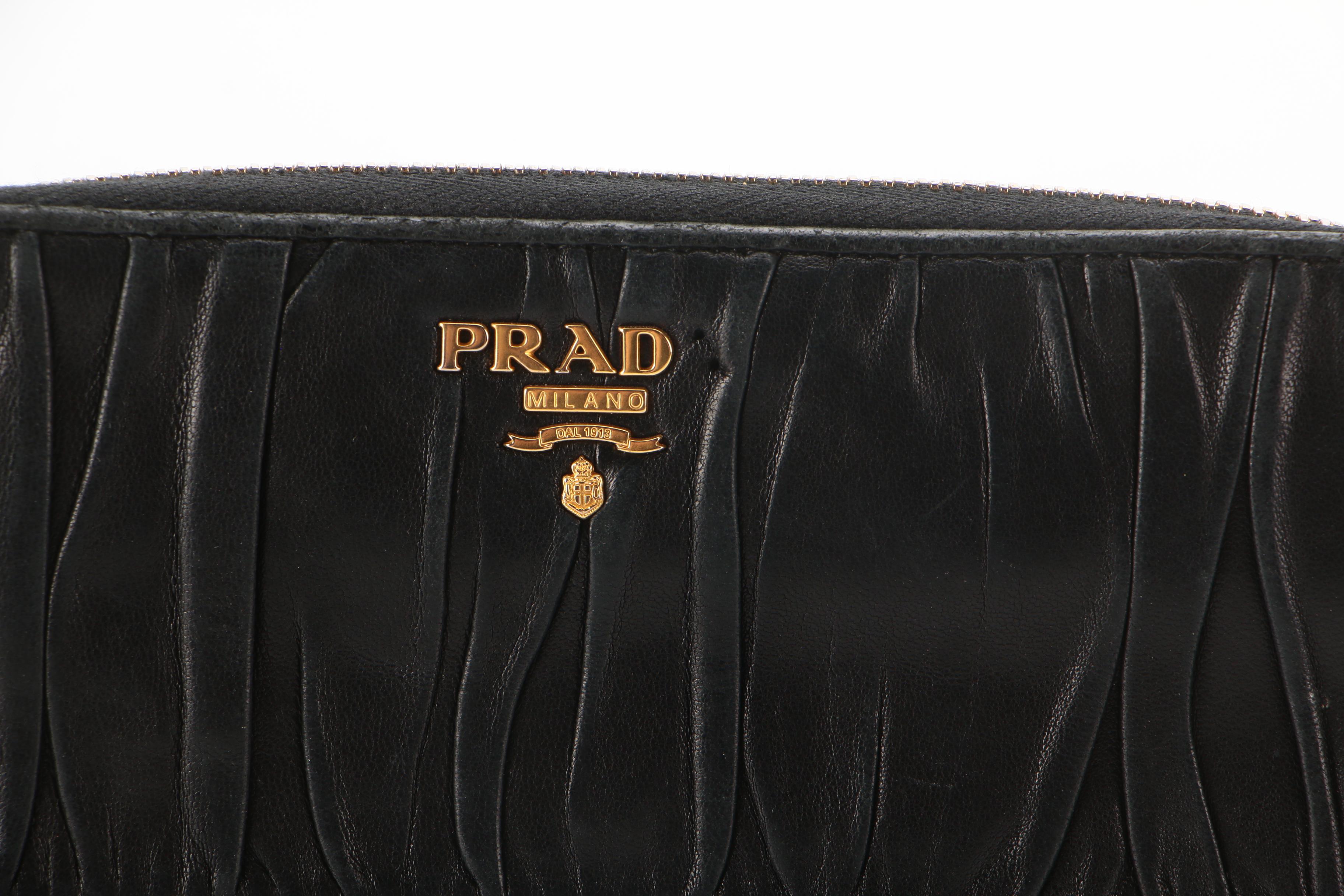 Prada Long Zip Wallet in Black Gaufre Nappa Leather