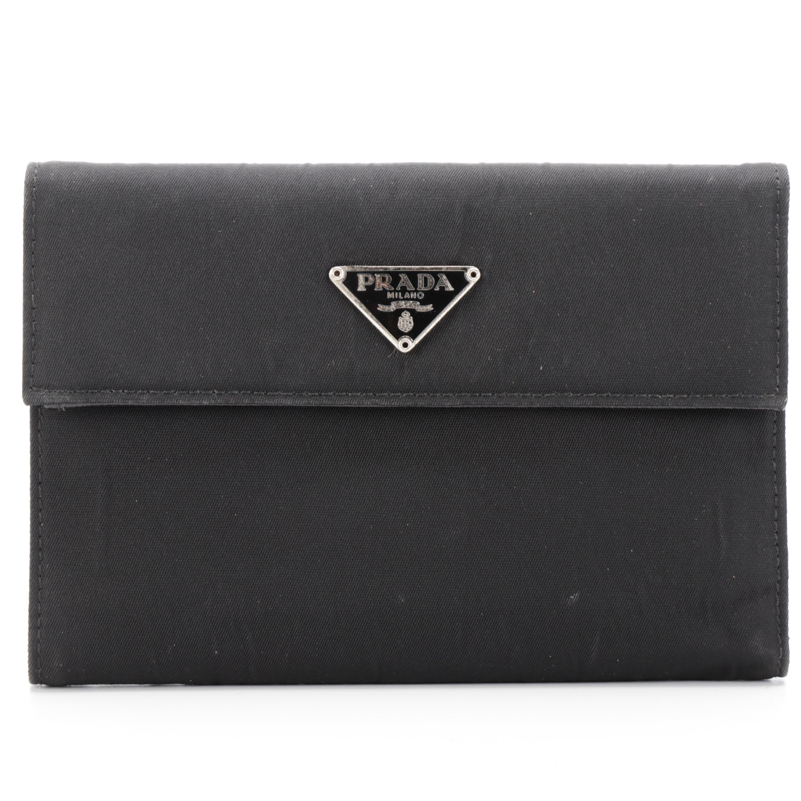 Prada Black Nylon Trifold Continental Wallet
