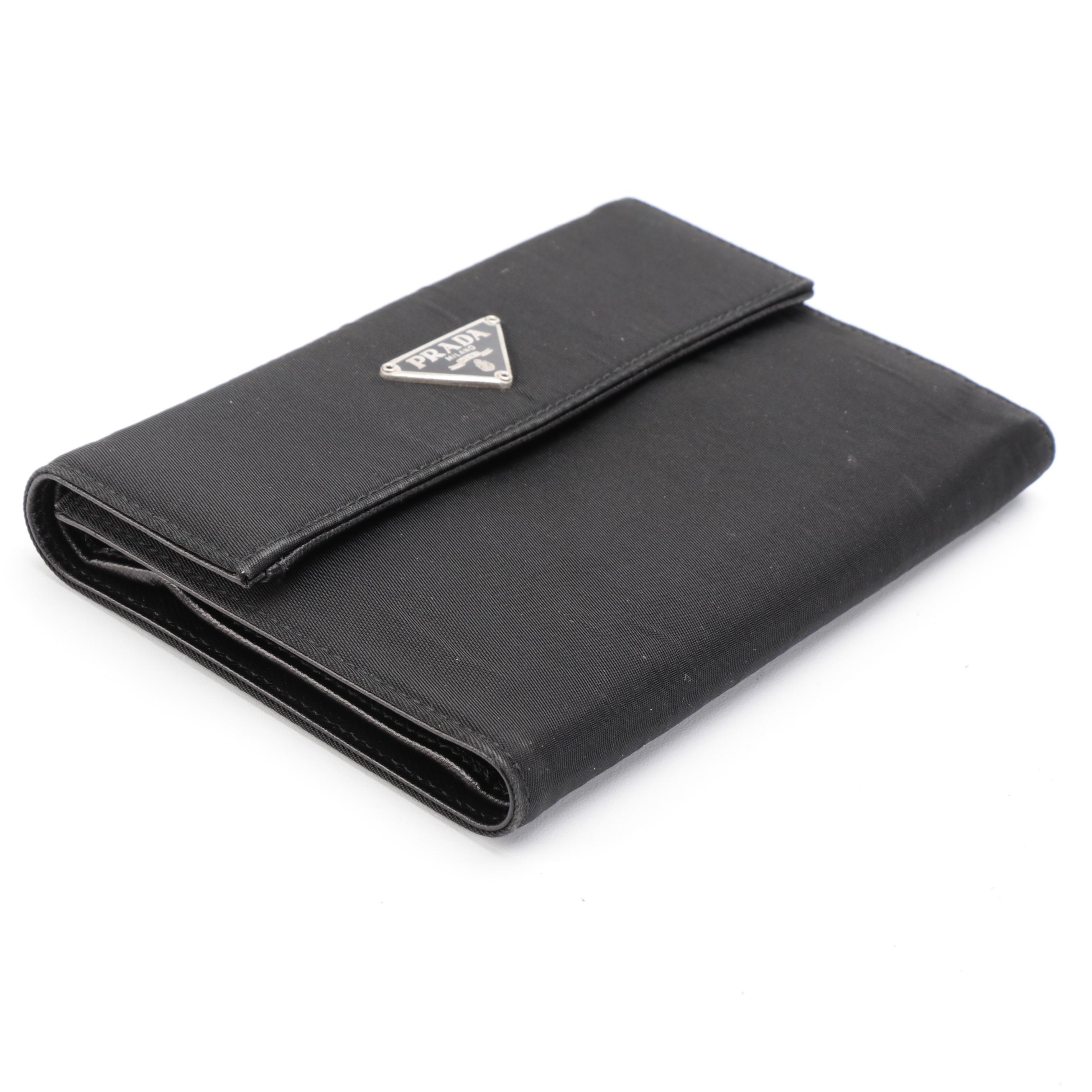 Prada Black Nylon Trifold Continental Wallet