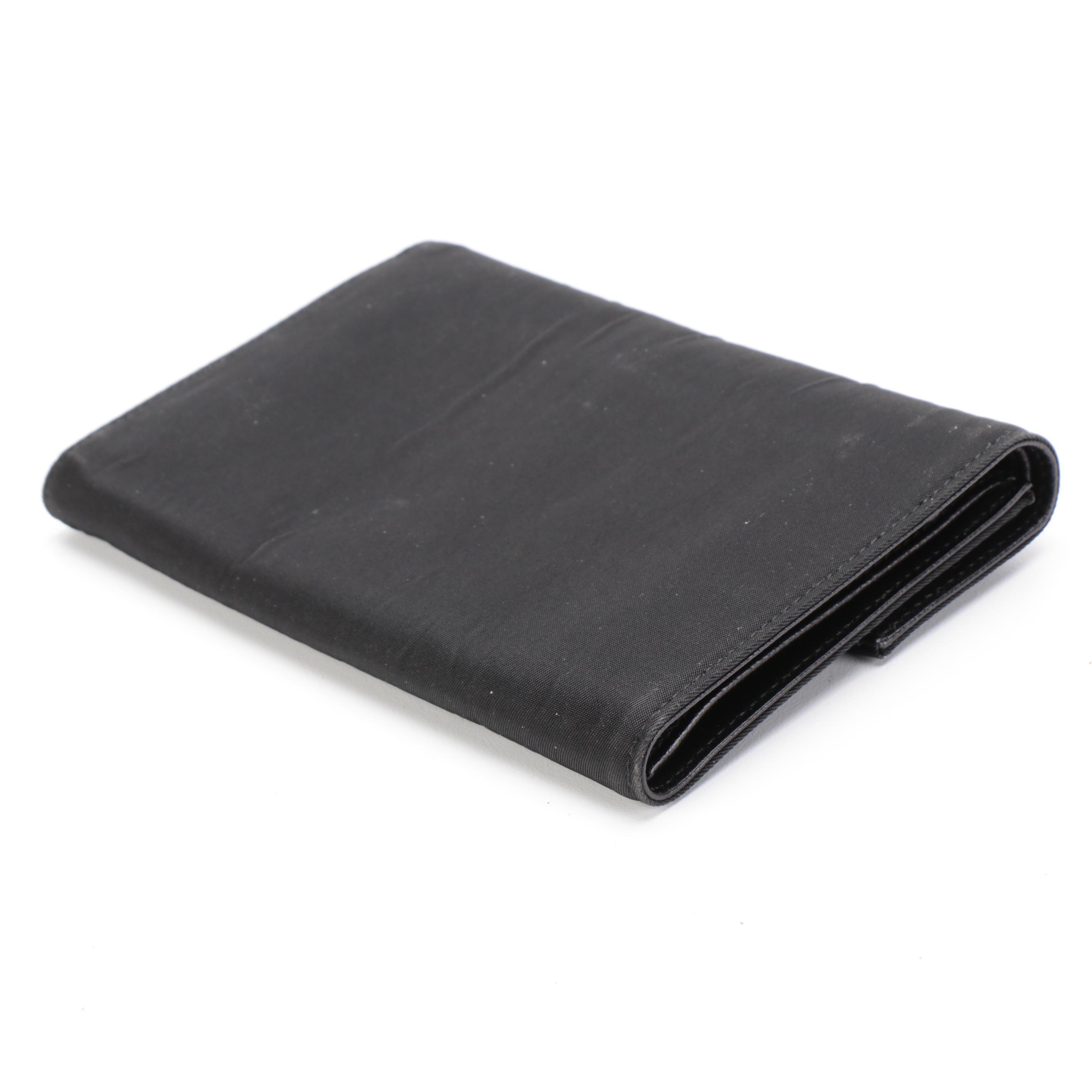 Prada Black Nylon Trifold Continental Wallet