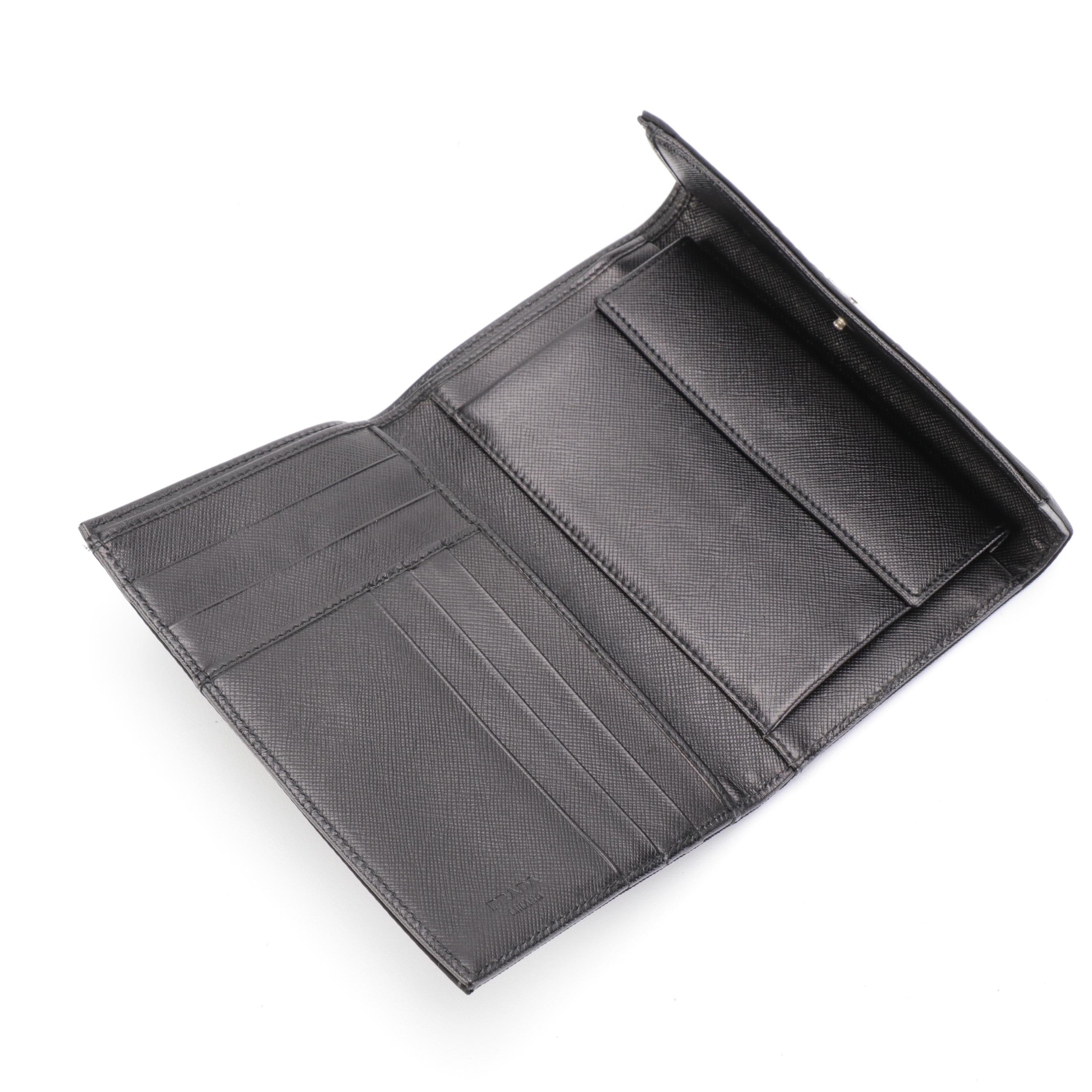 Prada Black Nylon Trifold Continental Wallet