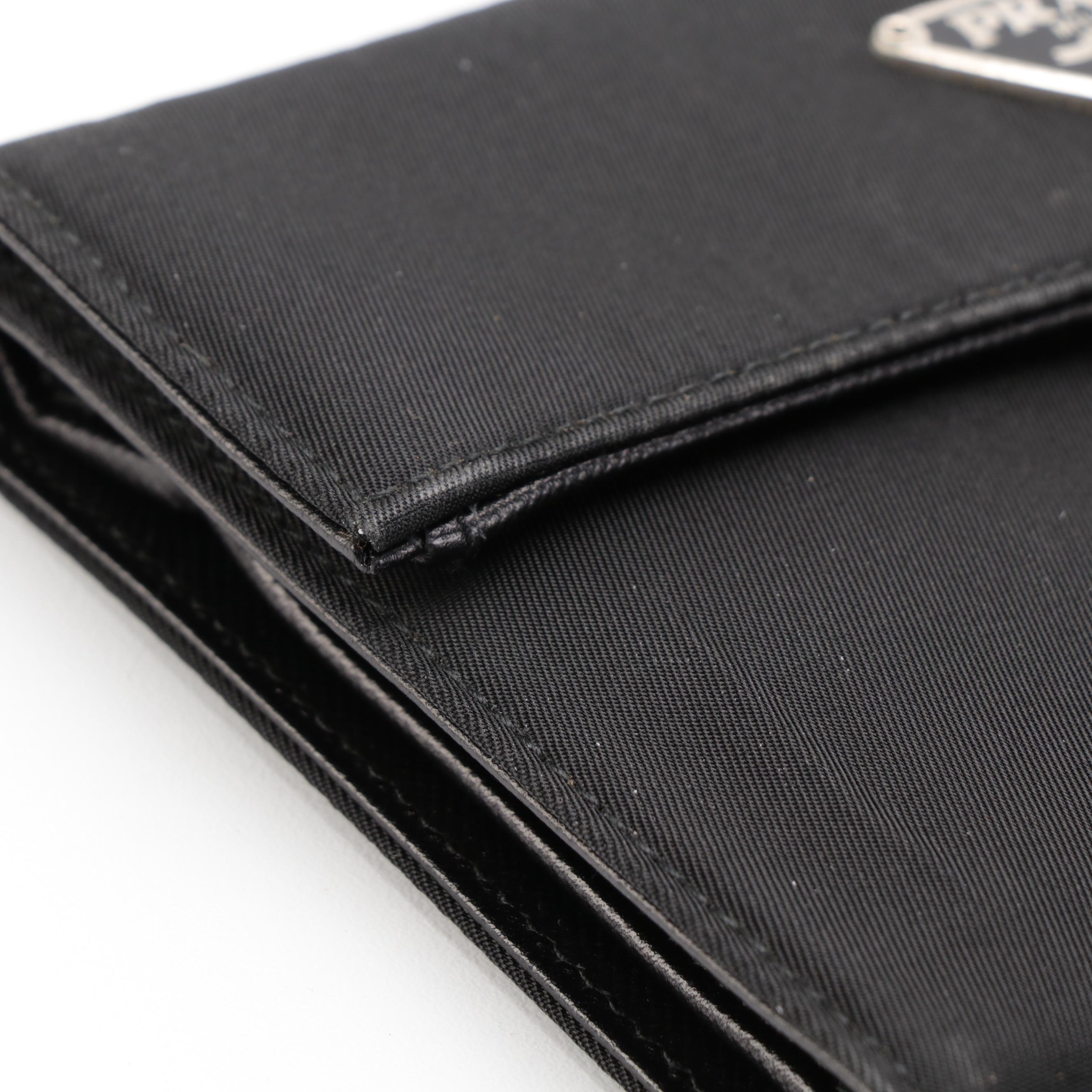 Prada Black Nylon Trifold Continental Wallet