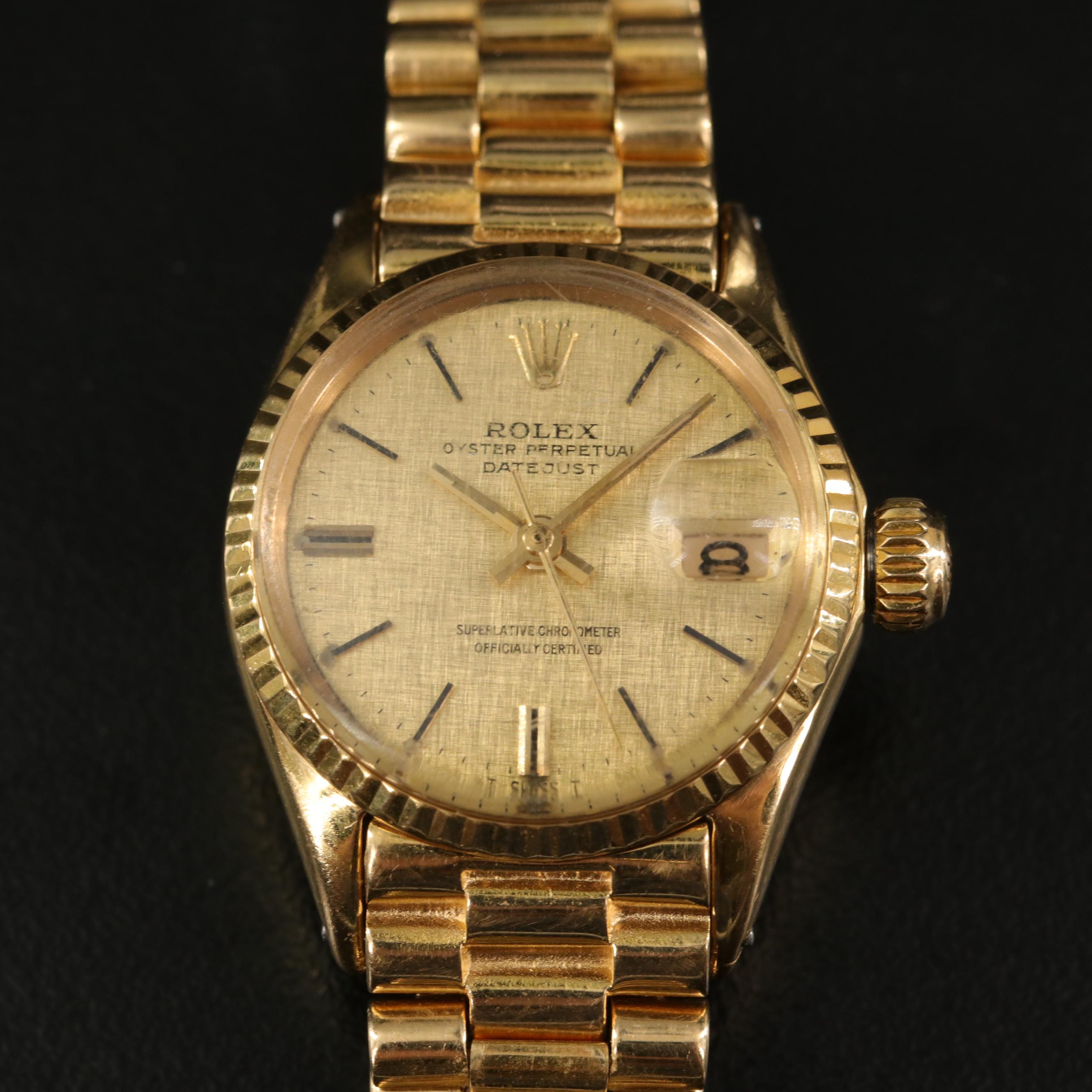 1969 Rolex Datejust President Linen Dial 18K Yellow Gold Watch