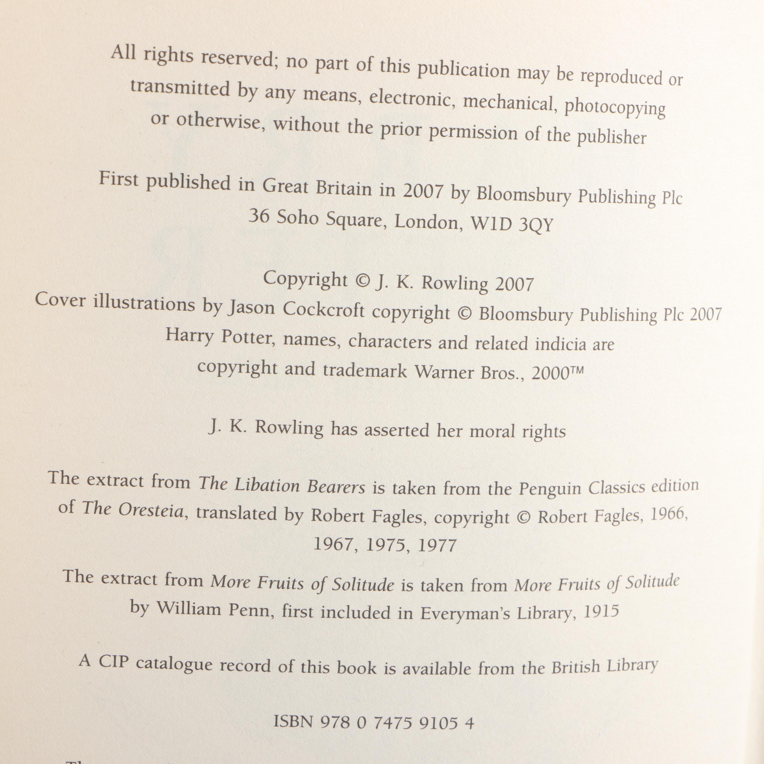 Complete UK "Harry Potter" Series by J. K. Rowling Including First UK Editions