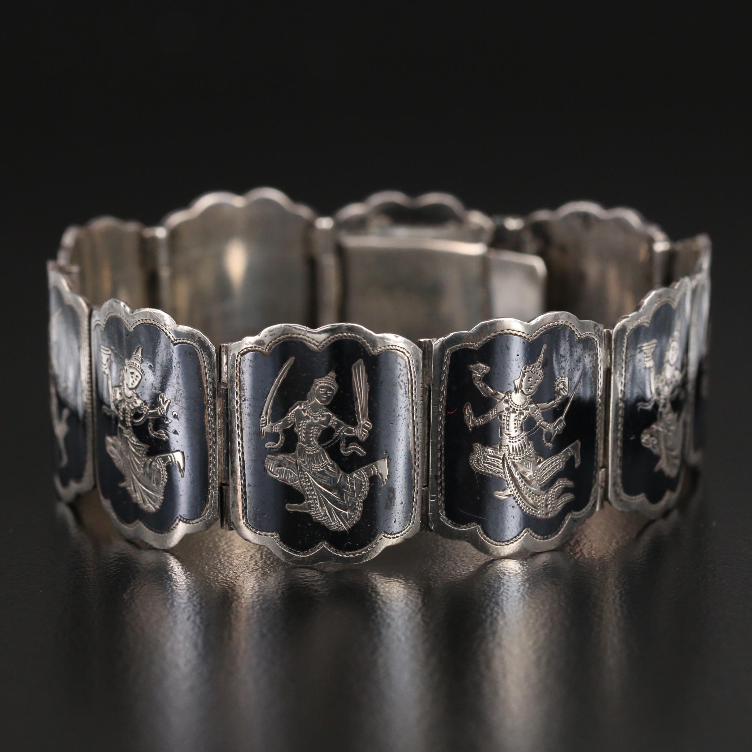 Vintage Sterling Niello Panel Bracelet