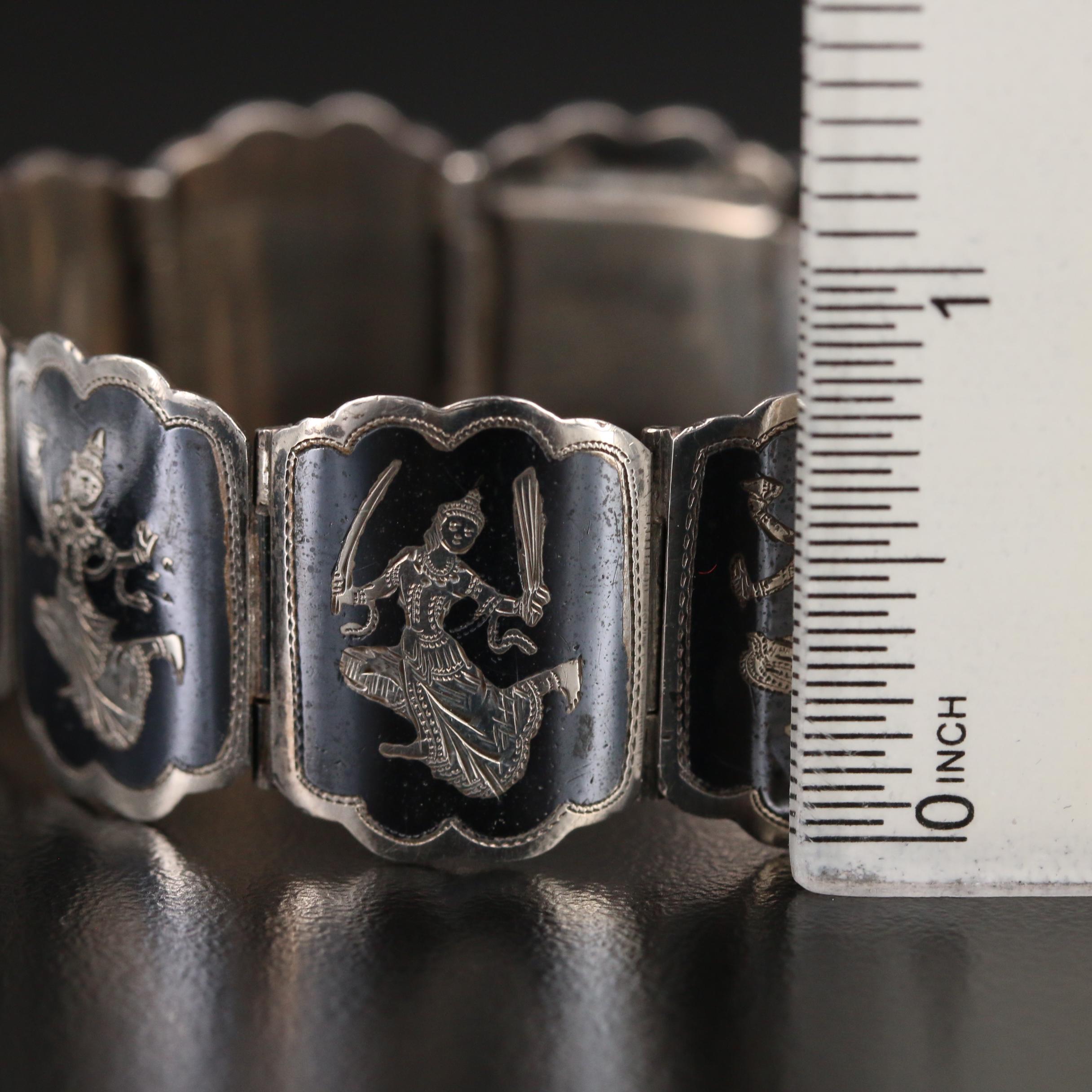 Vintage Sterling Niello Panel Bracelet
