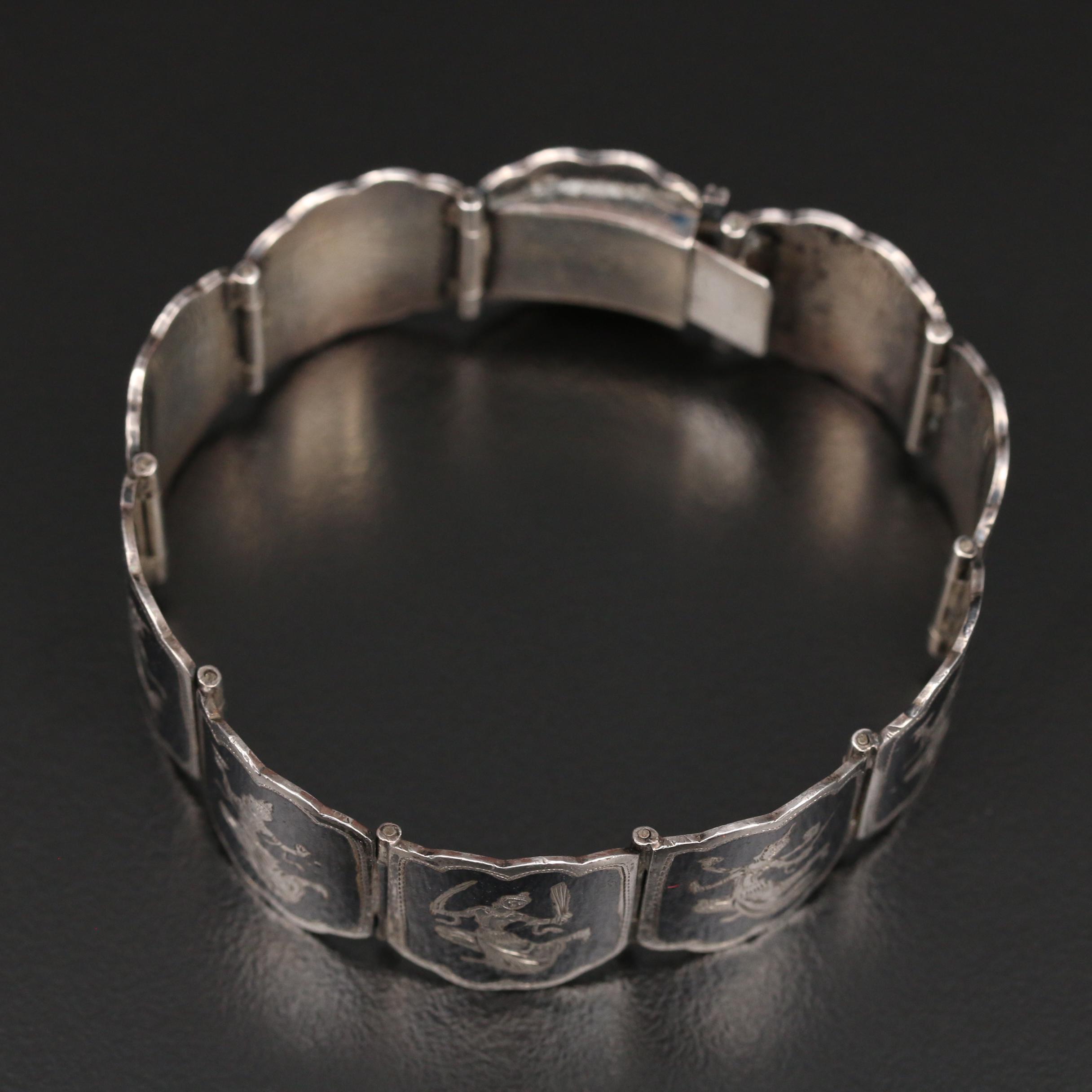 Vintage Sterling Niello Panel Bracelet