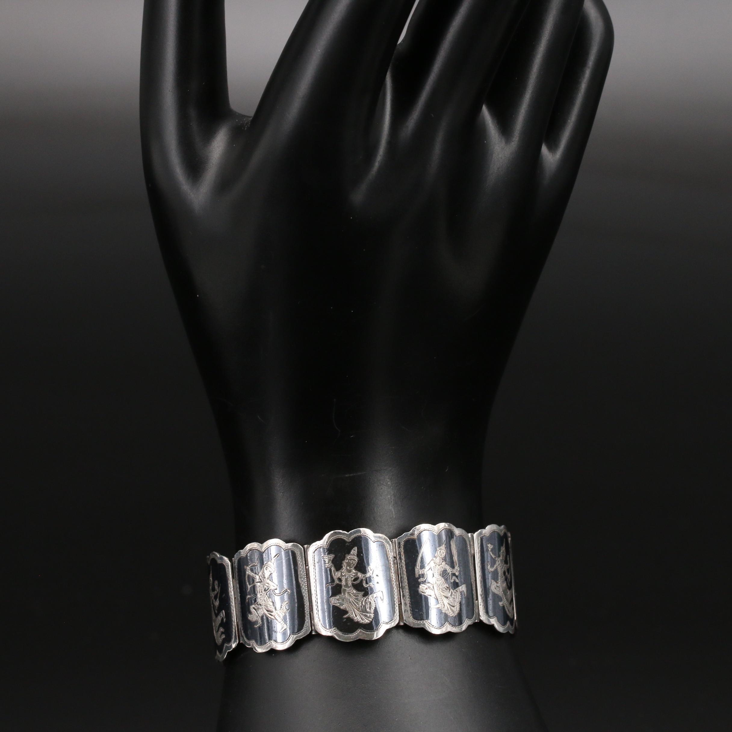 Vintage Sterling Niello Panel Bracelet