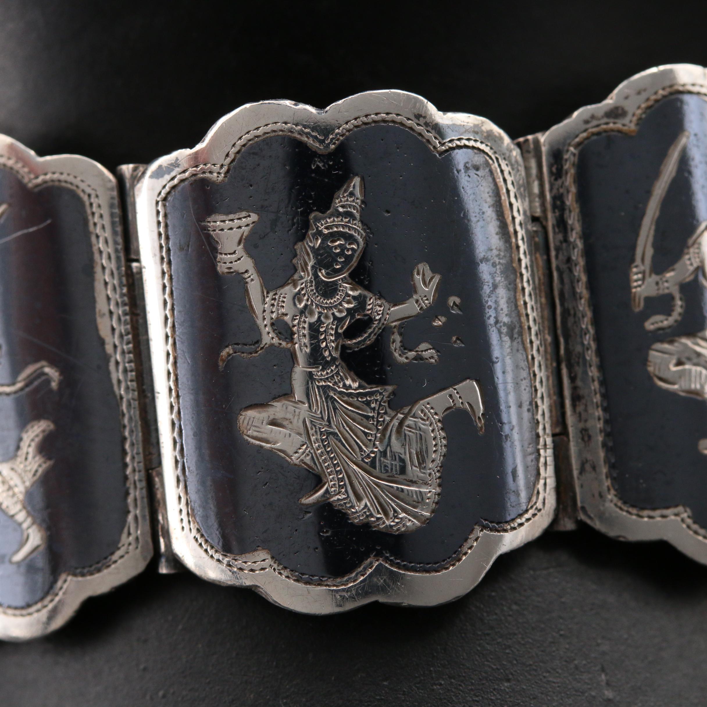 Vintage Sterling Niello Panel Bracelet