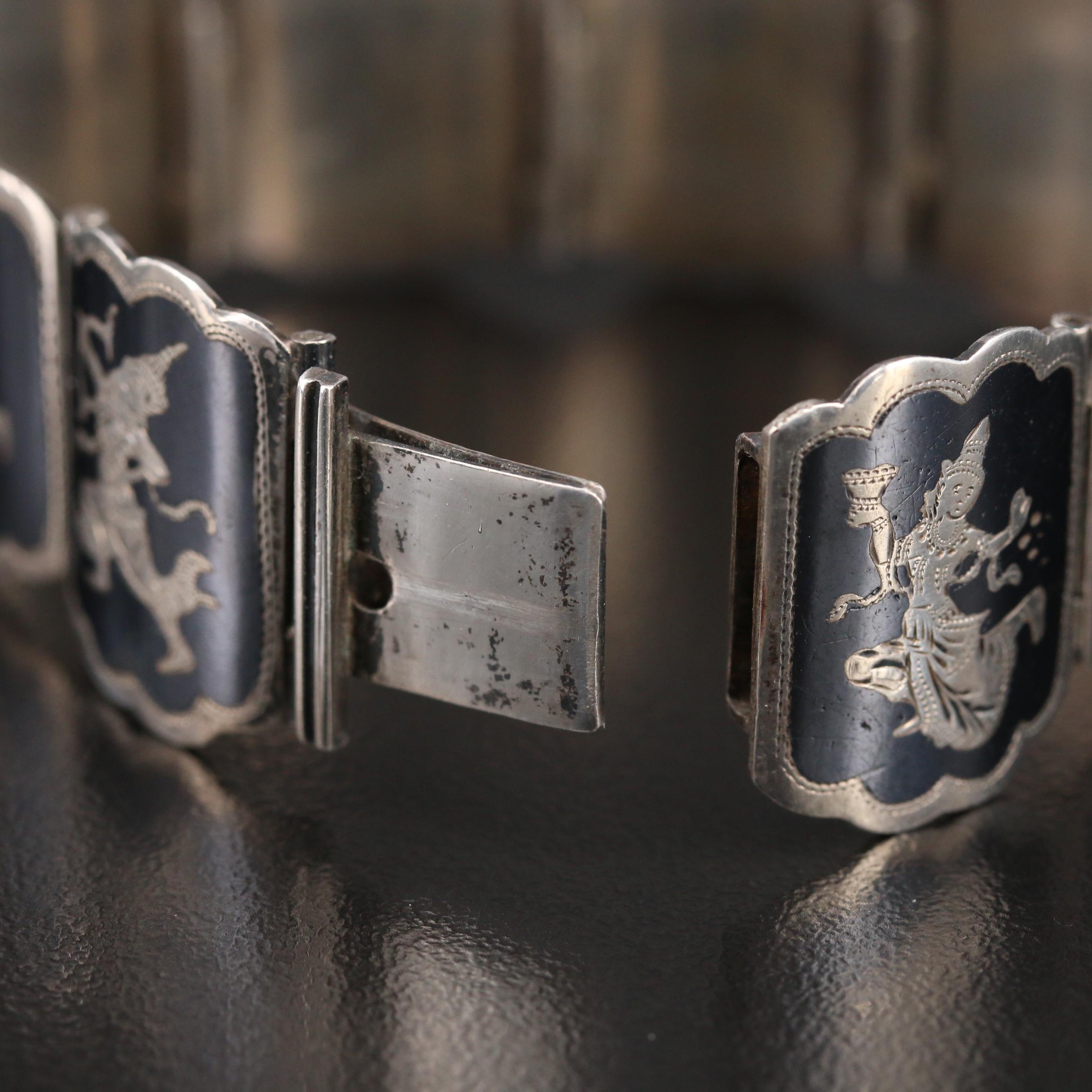 Vintage Sterling Niello Panel Bracelet