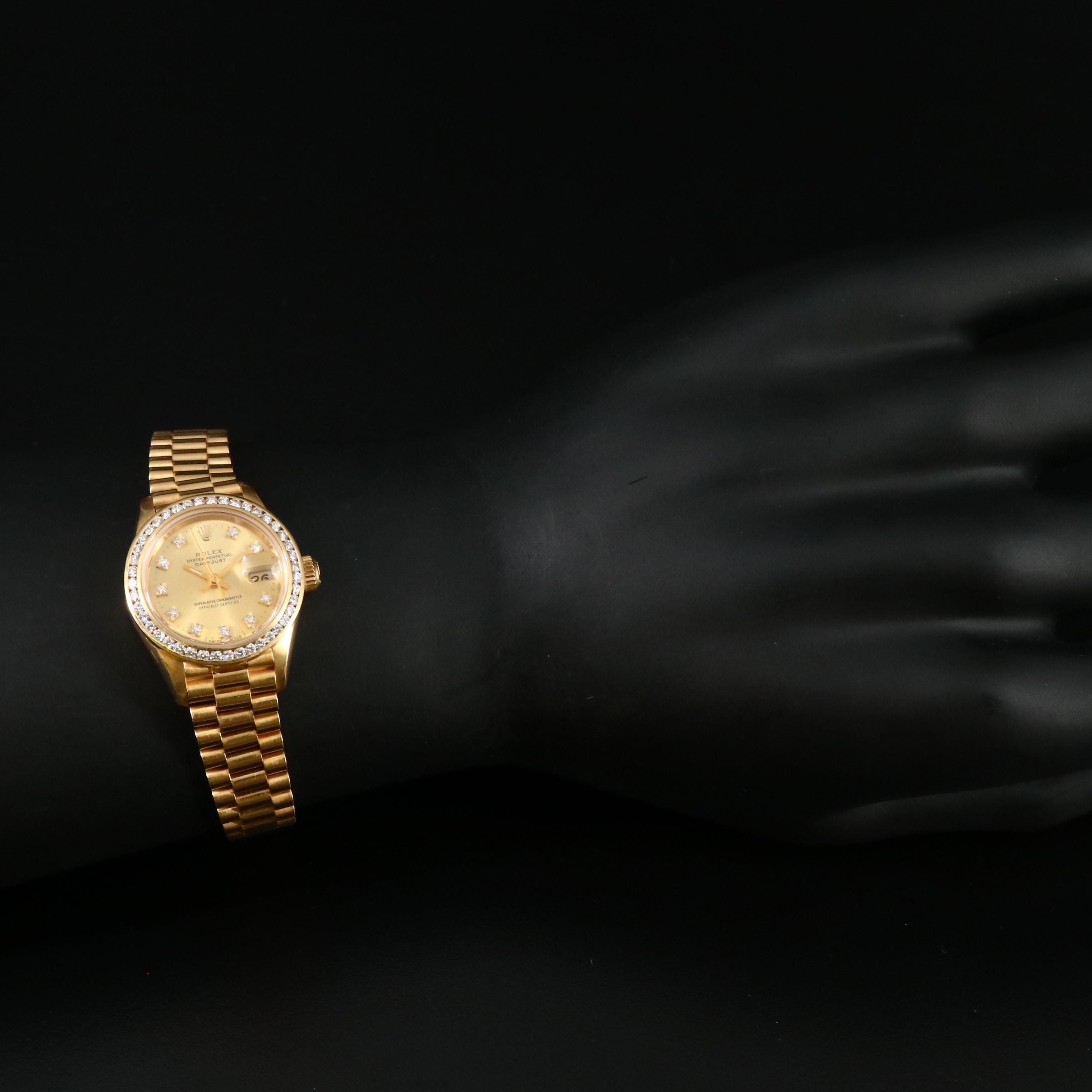 1990 Rolex Datejust President 18K Gold and 1.20 CTW Diamond Watch