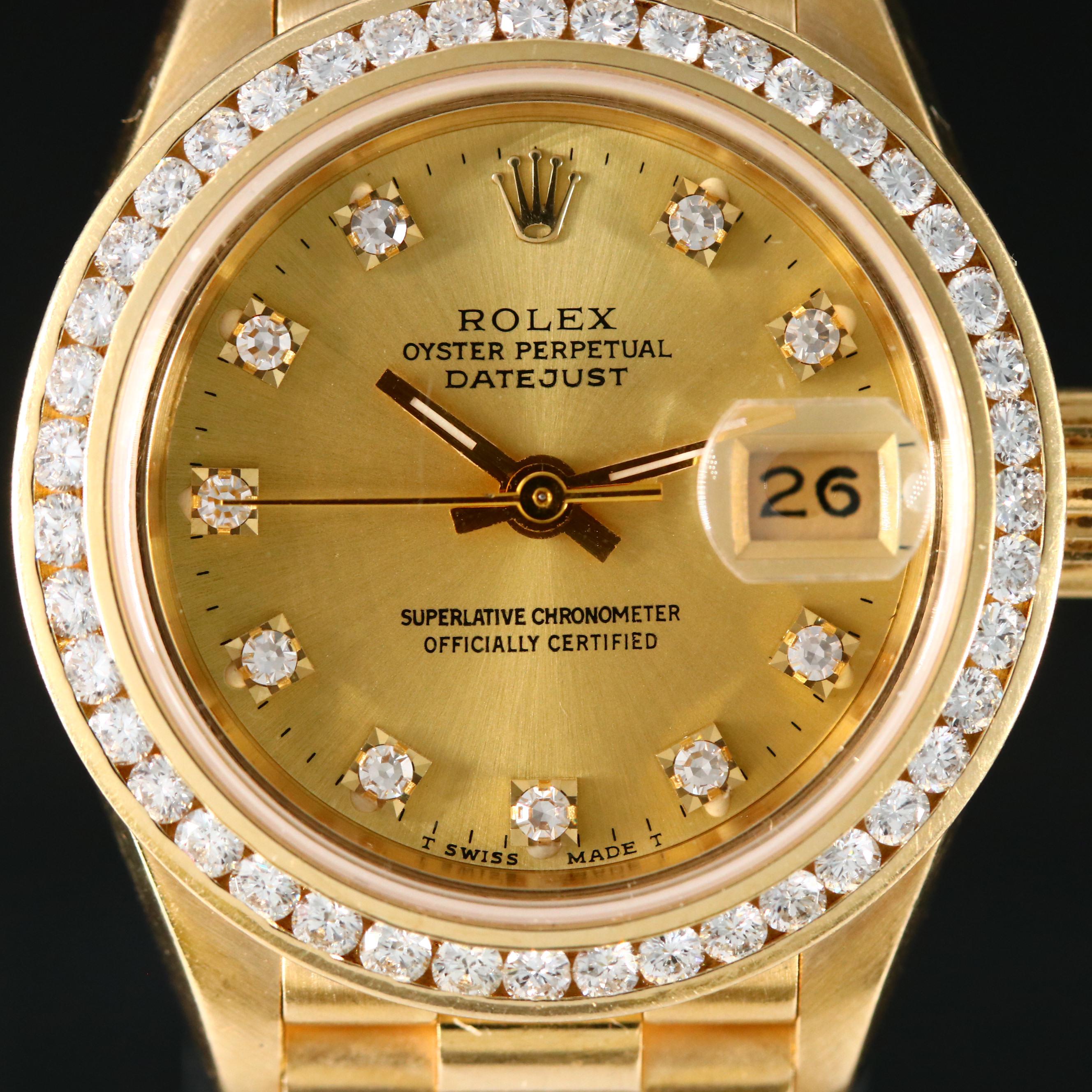 1990 Rolex Datejust President 18K Gold and 1.20 CTW Diamond Watch