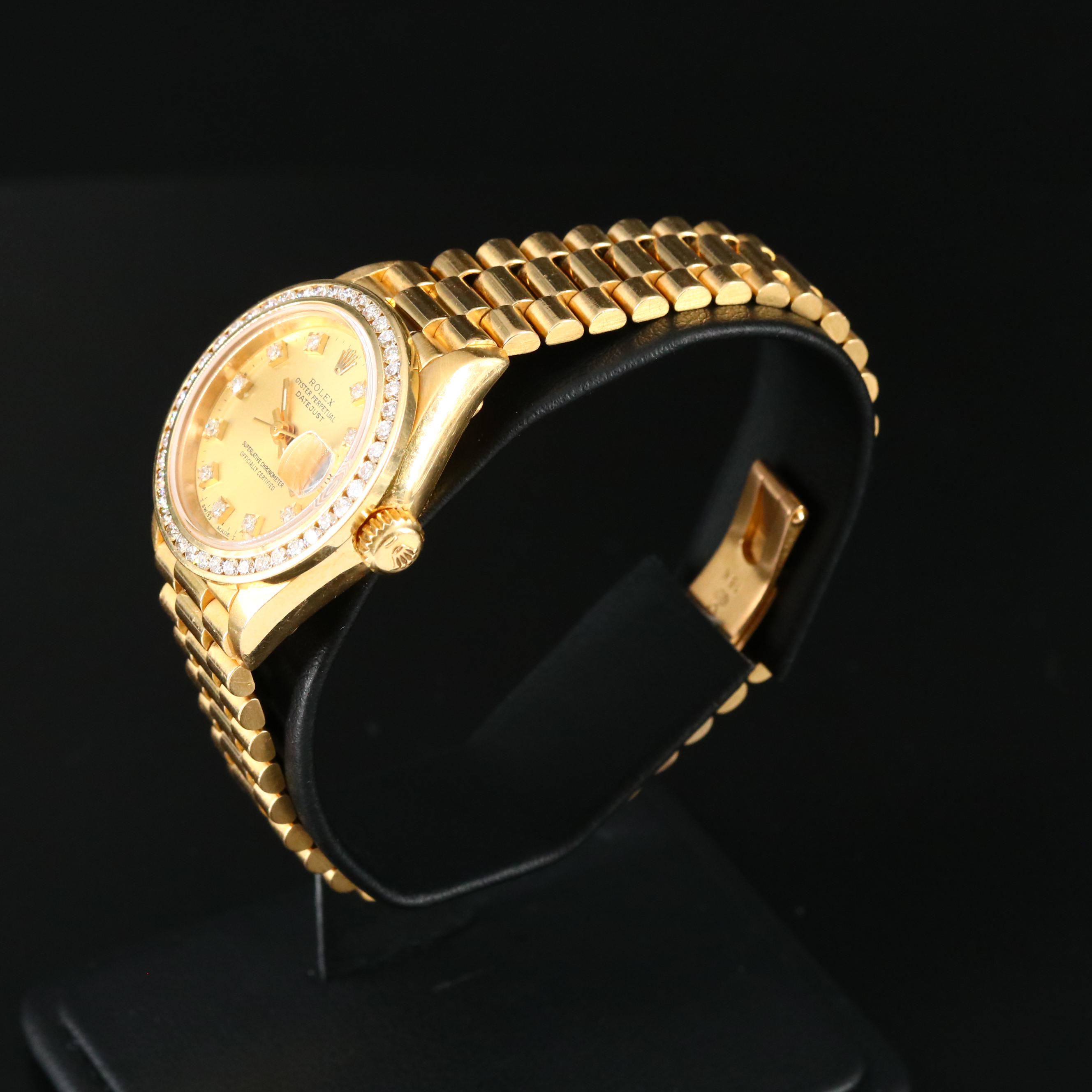1990 Rolex Datejust President 18K Gold and 1.20 CTW Diamond Watch