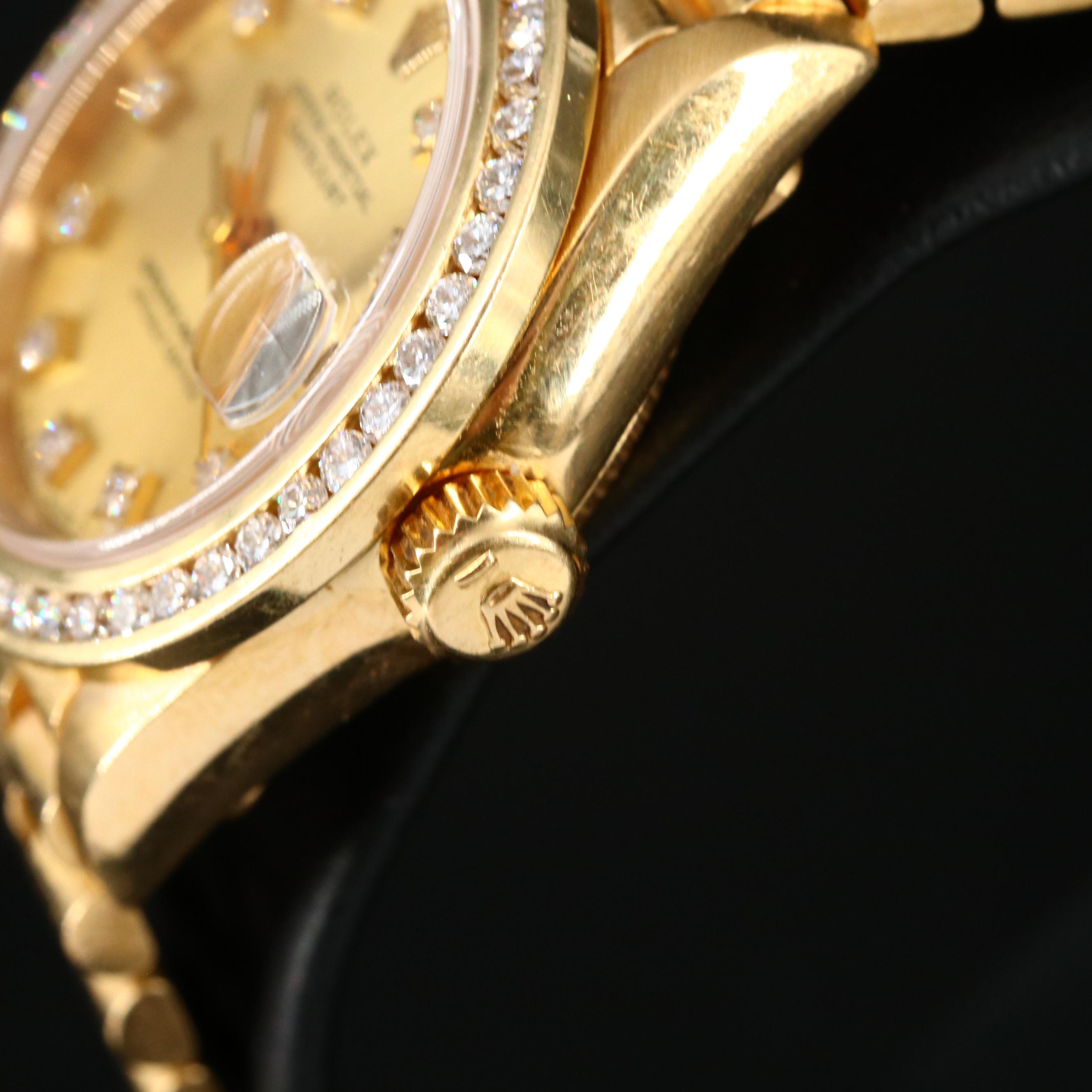 1990 Rolex Datejust President 18K Gold and 1.20 CTW Diamond Watch