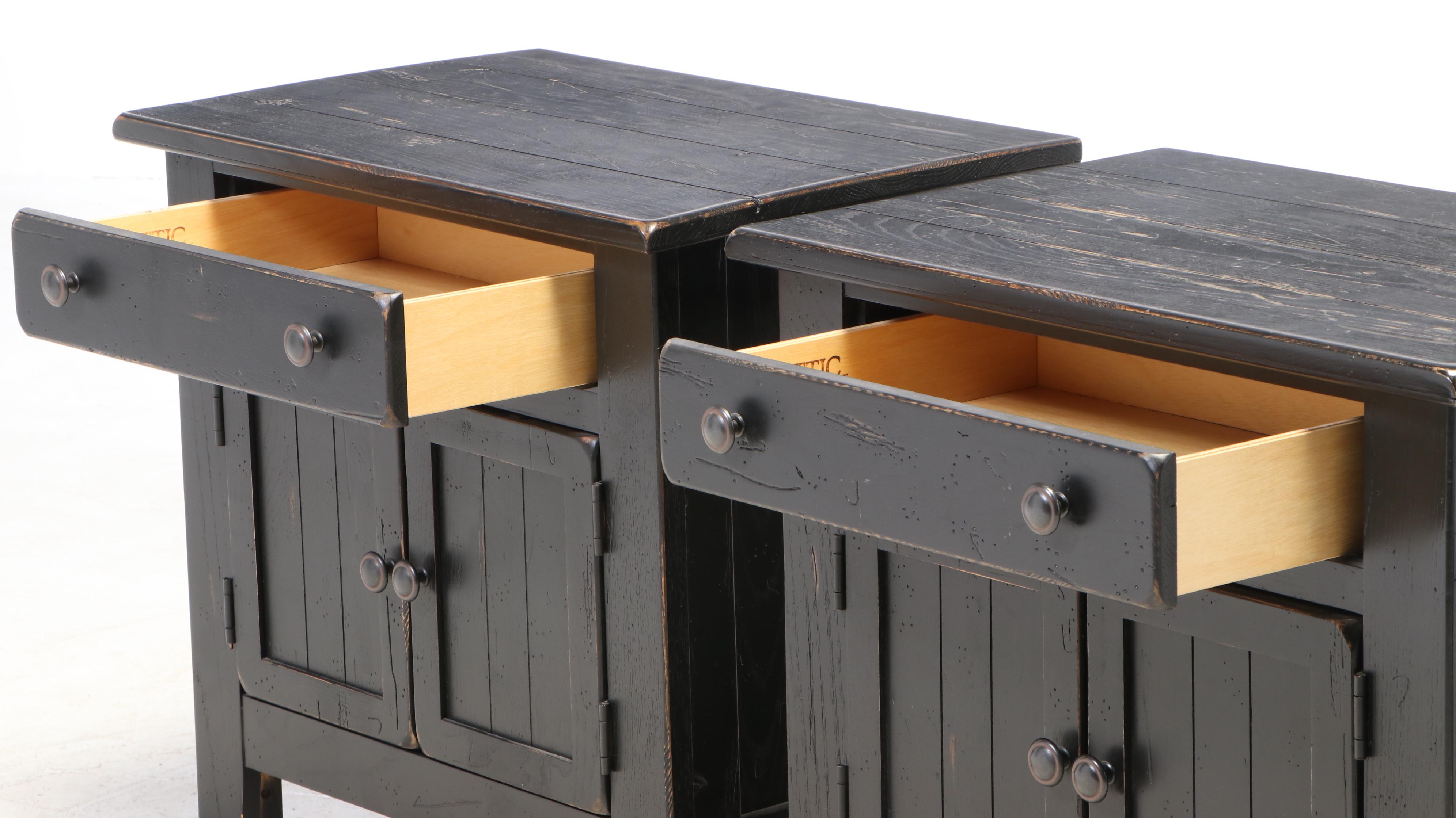 Pair of Broyhill "Attic Heirlooms" Ebonized Oak Nightstands
