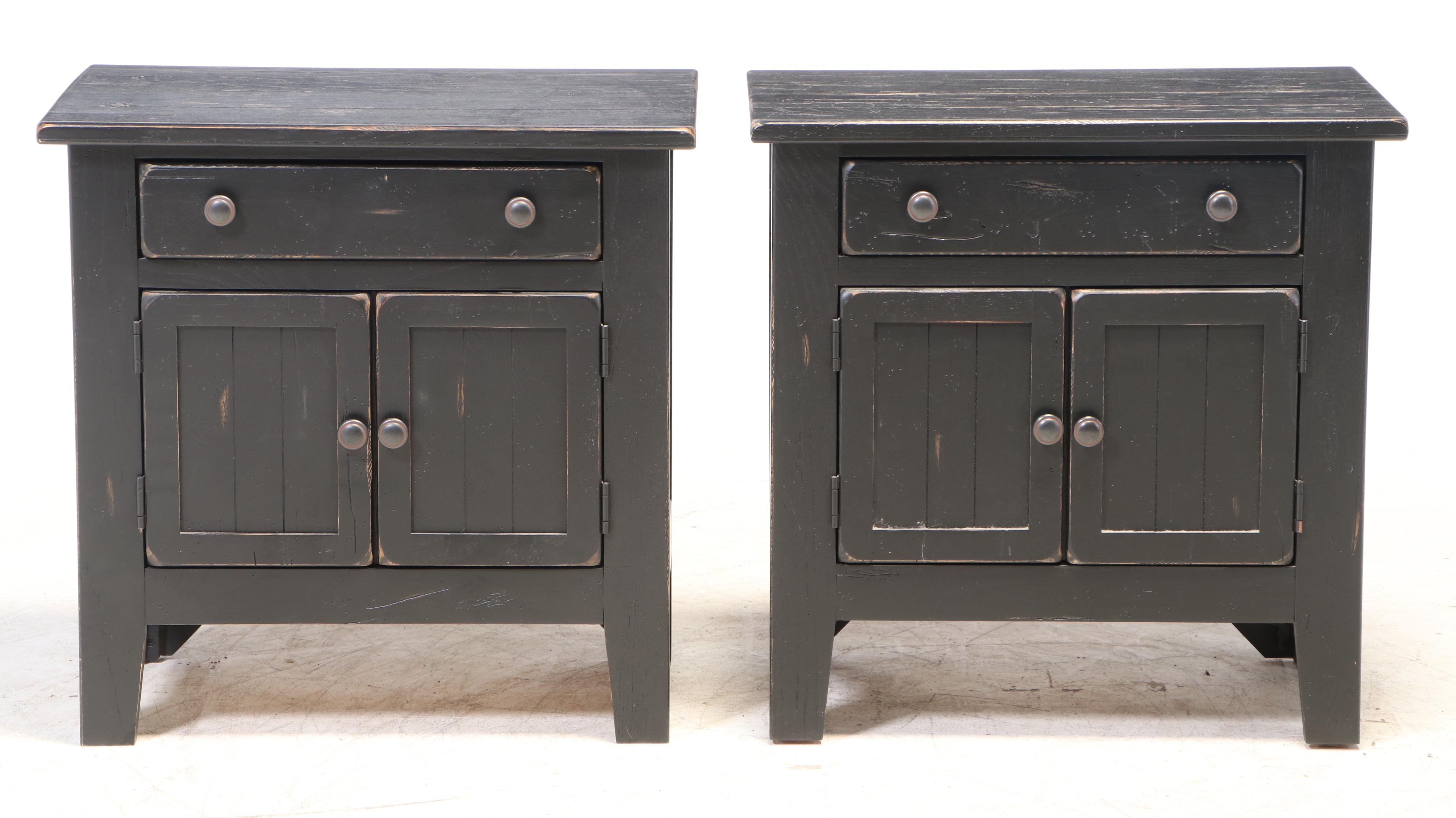 Pair of Broyhill "Attic Heirlooms" Ebonized Oak Nightstands