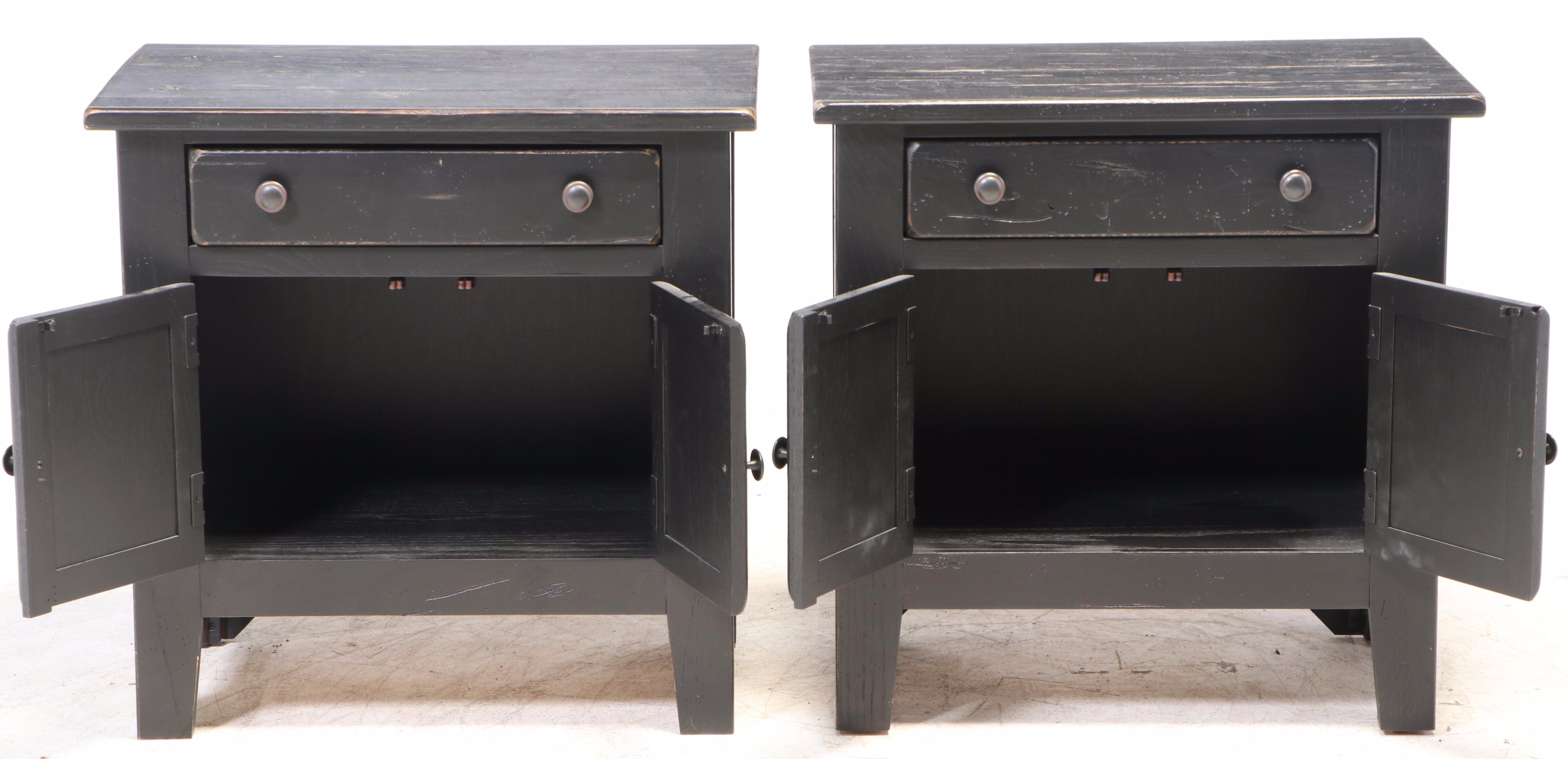 Pair of Broyhill "Attic Heirlooms" Ebonized Oak Nightstands