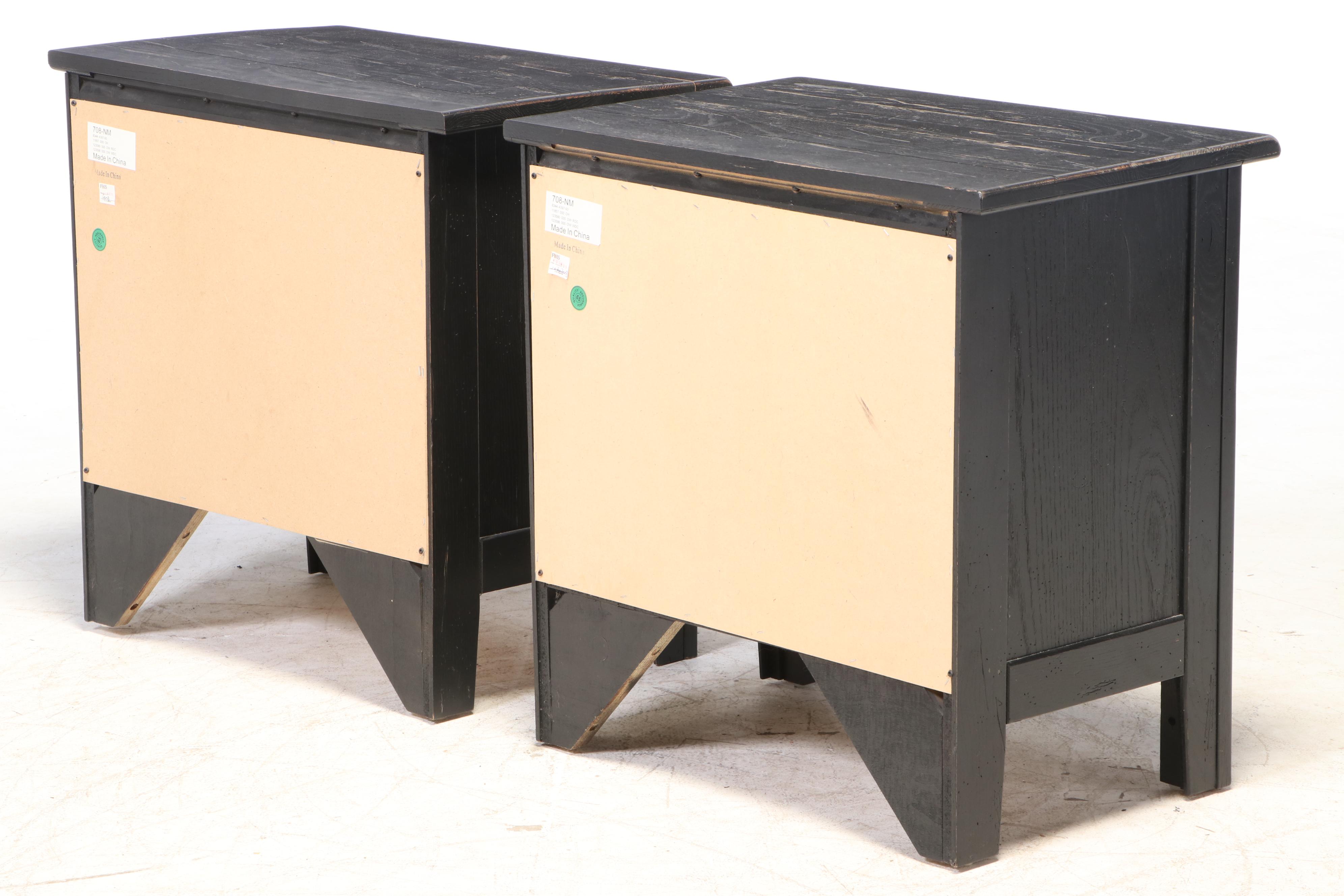 Pair of Broyhill "Attic Heirlooms" Ebonized Oak Nightstands