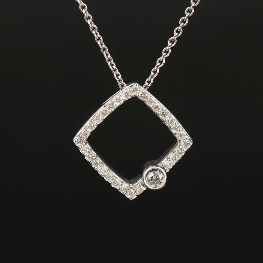 Sterling Silver Diamond Open Cube Necklace