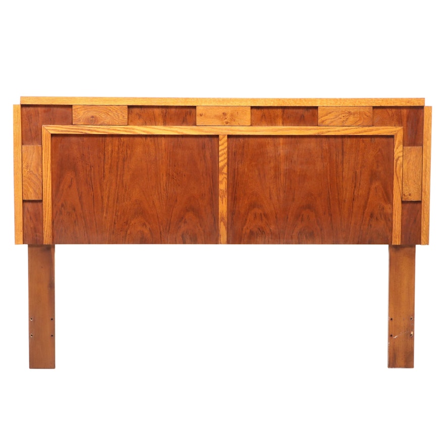 Lane Brutalist Walnut and Oak Queen Size Headboard, circa 1970