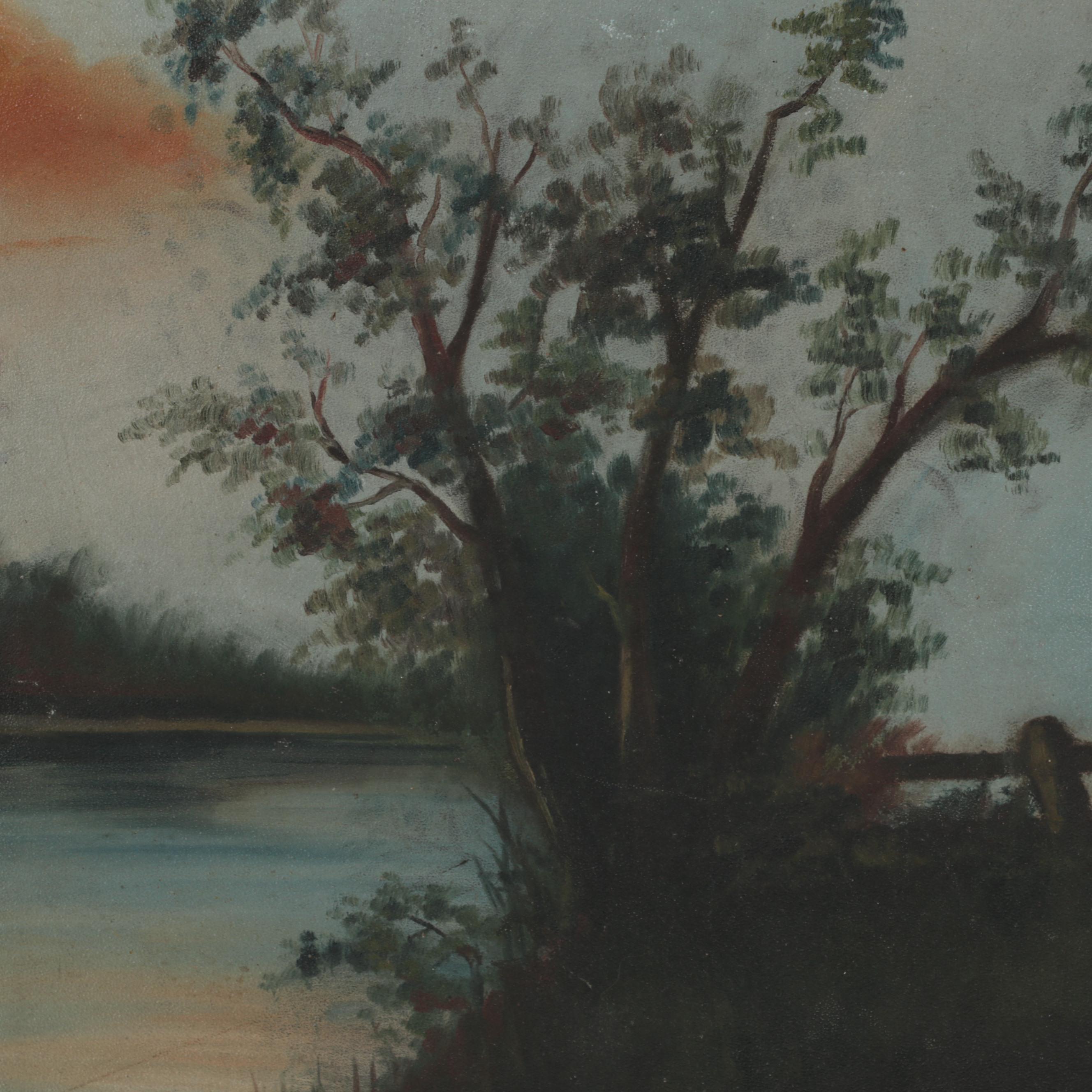 Moonlit Landscape Oil Painting, Early 20th Century