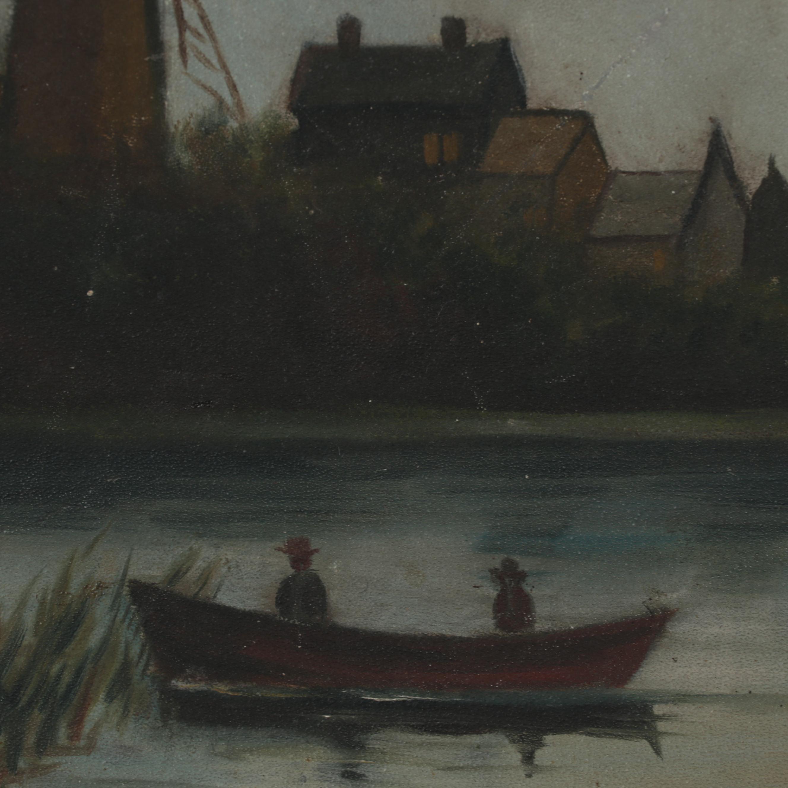 Moonlit Landscape Oil Painting, Early 20th Century