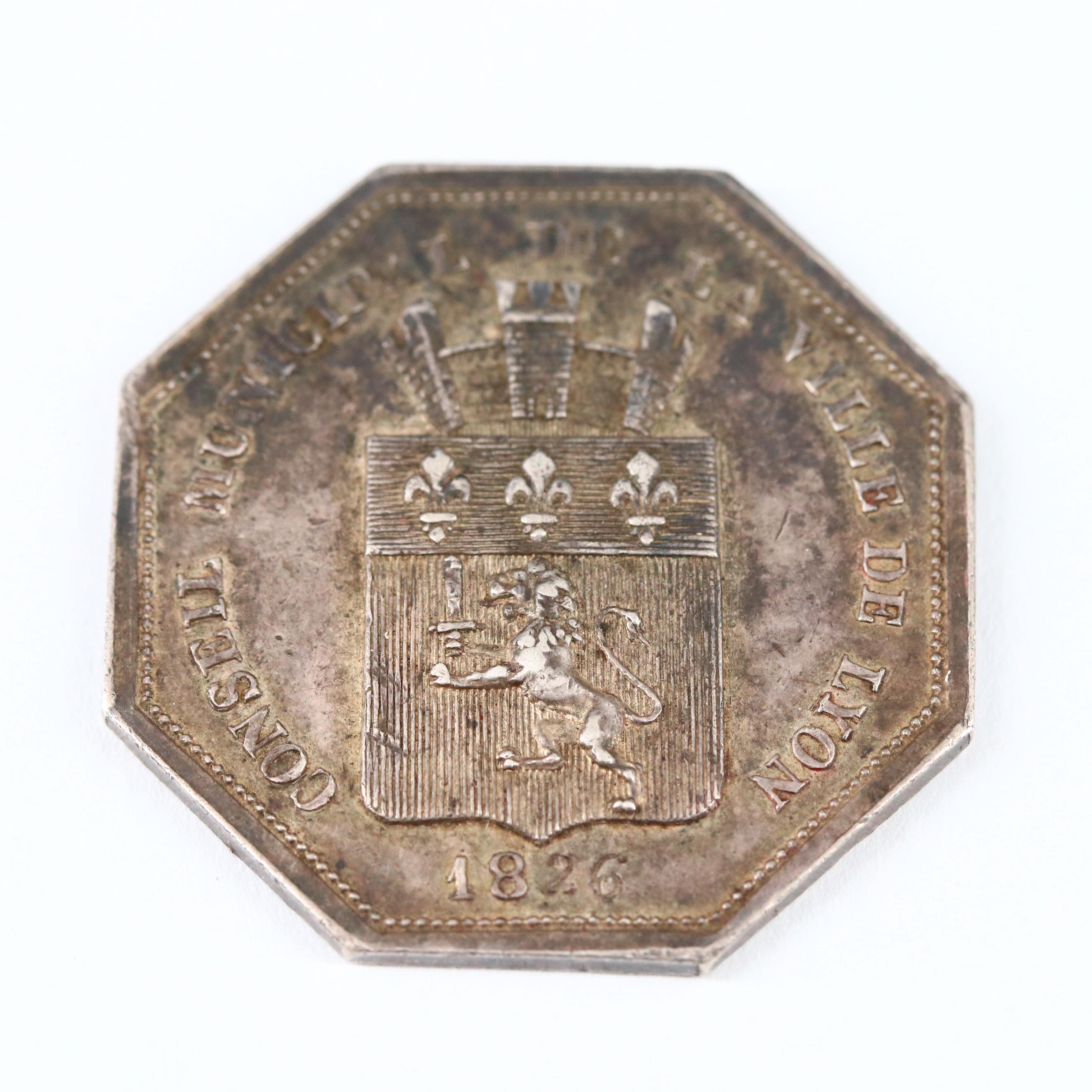 1826 Lyon (France) Municipal Council Octagonal Silver Medal