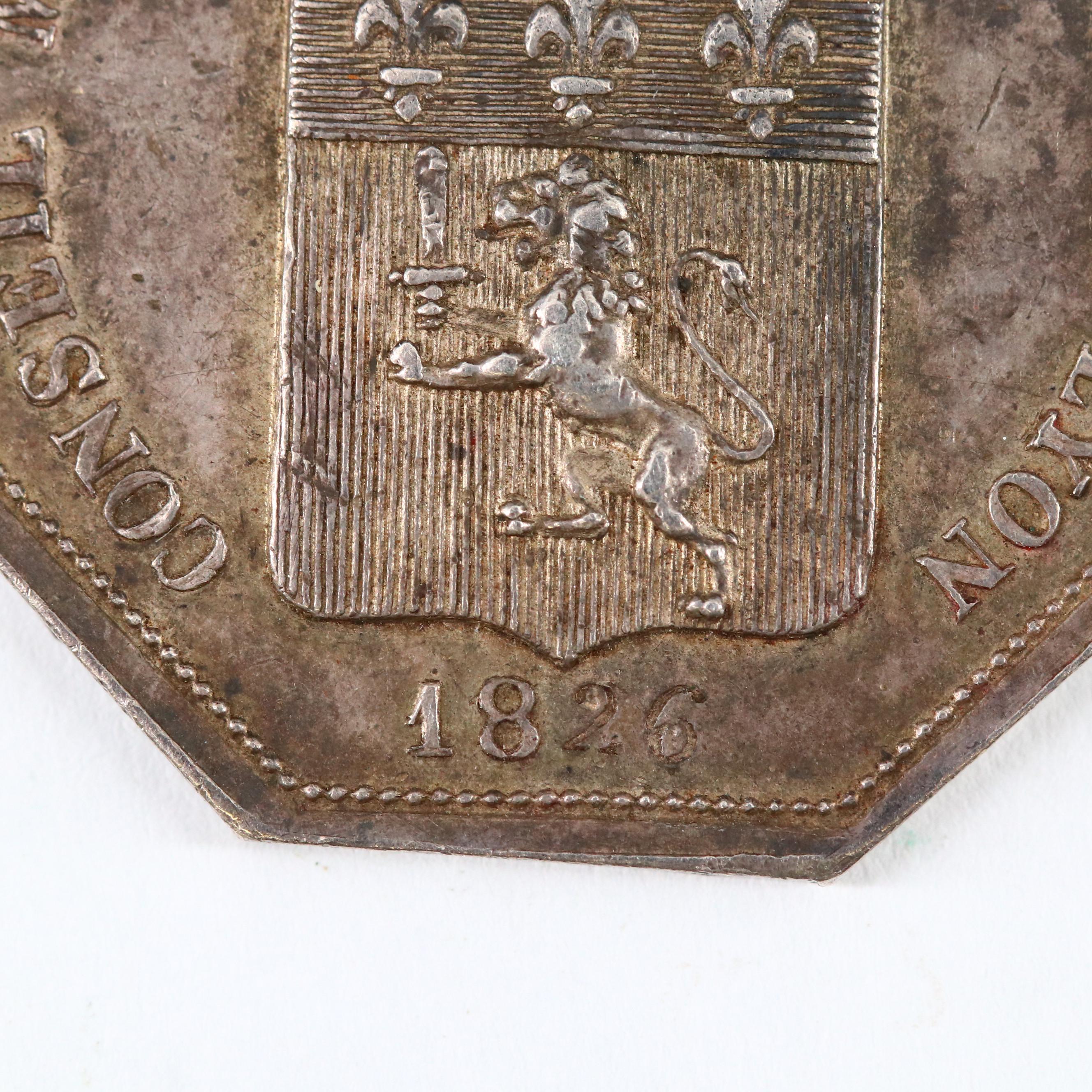 1826 Lyon (France) Municipal Council Octagonal Silver Medal