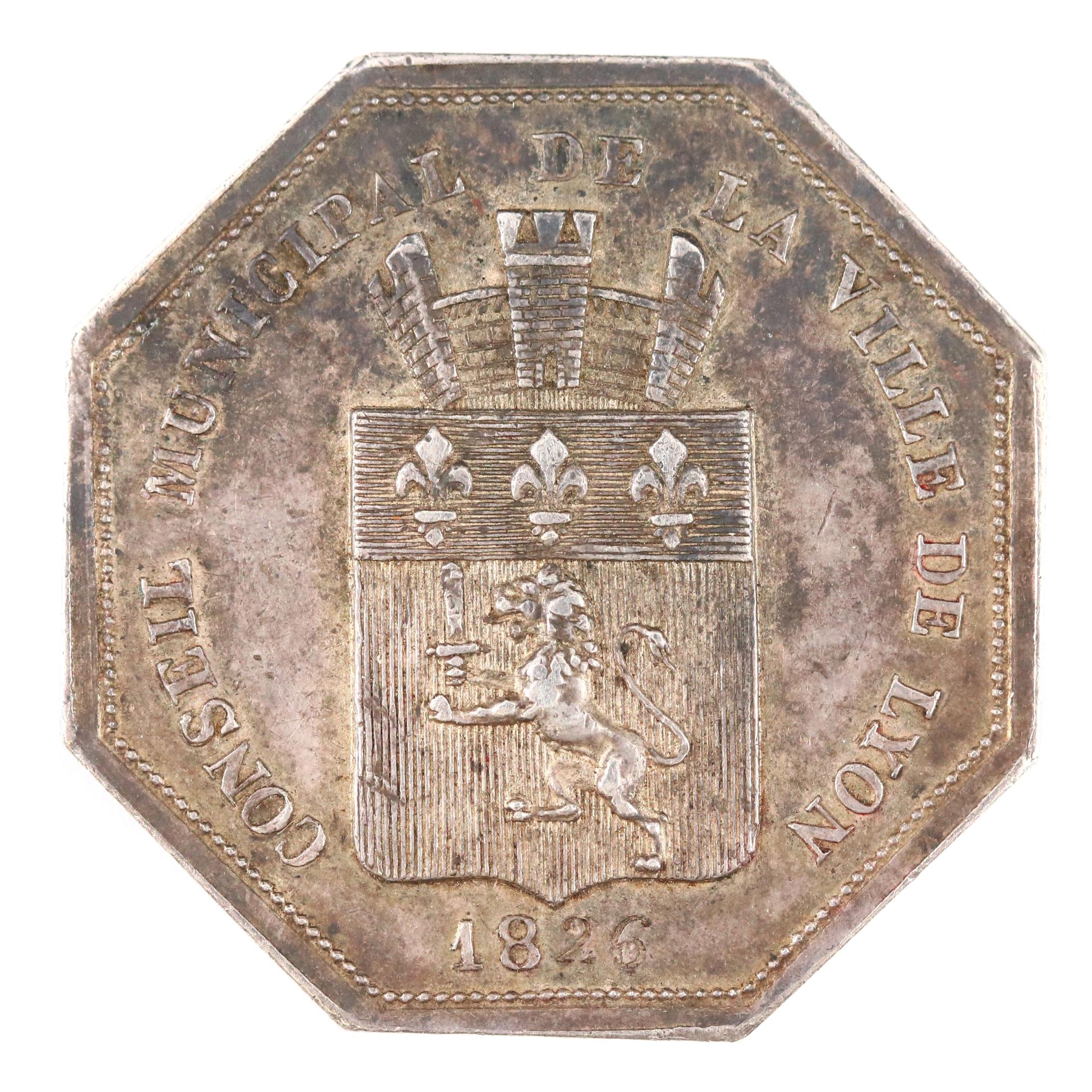 1826 Lyon (France) Municipal Council Octagonal Silver Medal