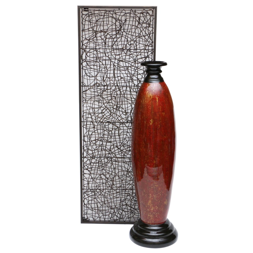 Lacquerware Floor Vase and Woven Vine Wall Decor