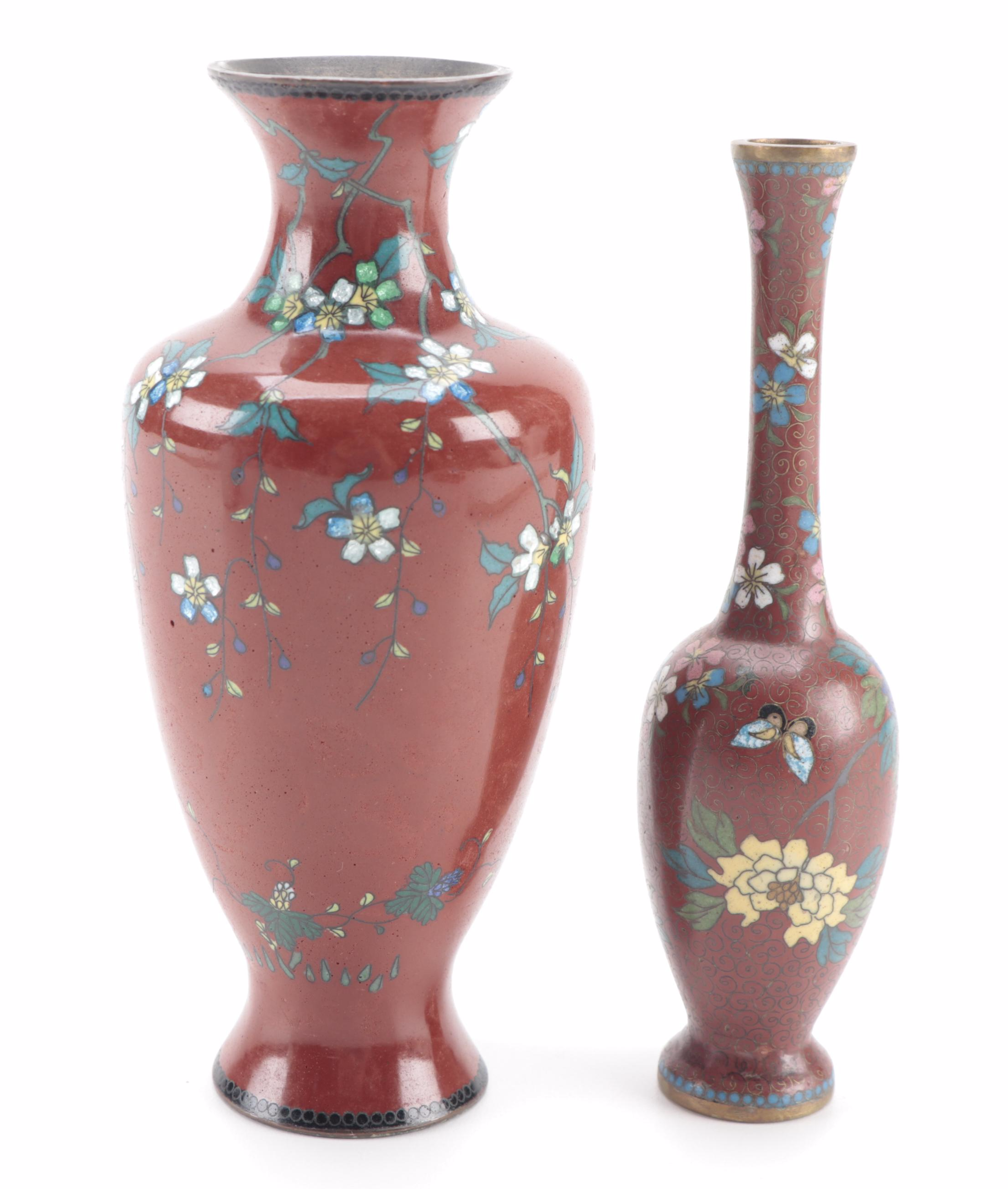 Chinese and Japanese Cloisonné Enamel Bud Vases