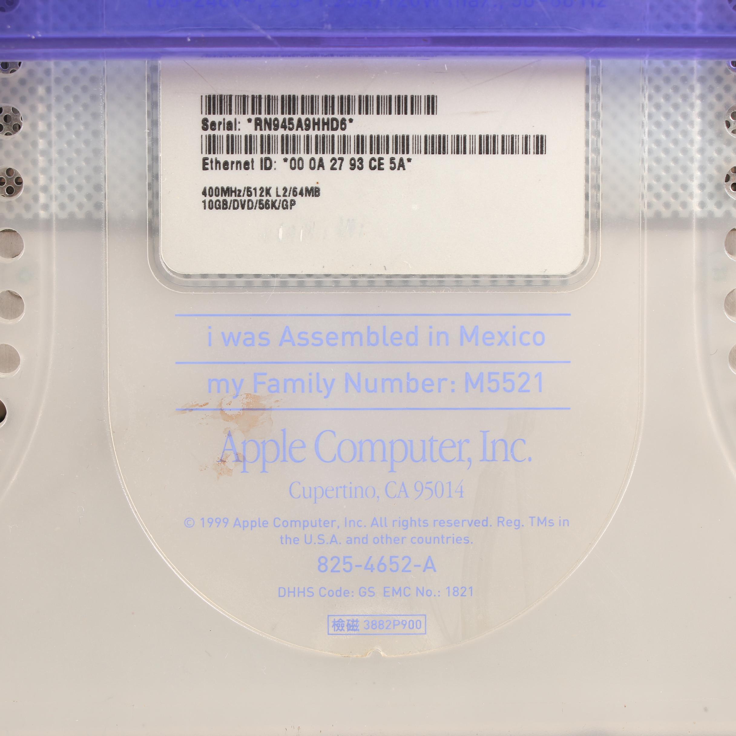 Apple iMac G3 400 DV Slot Loading Grape Desktop Computer, 1999