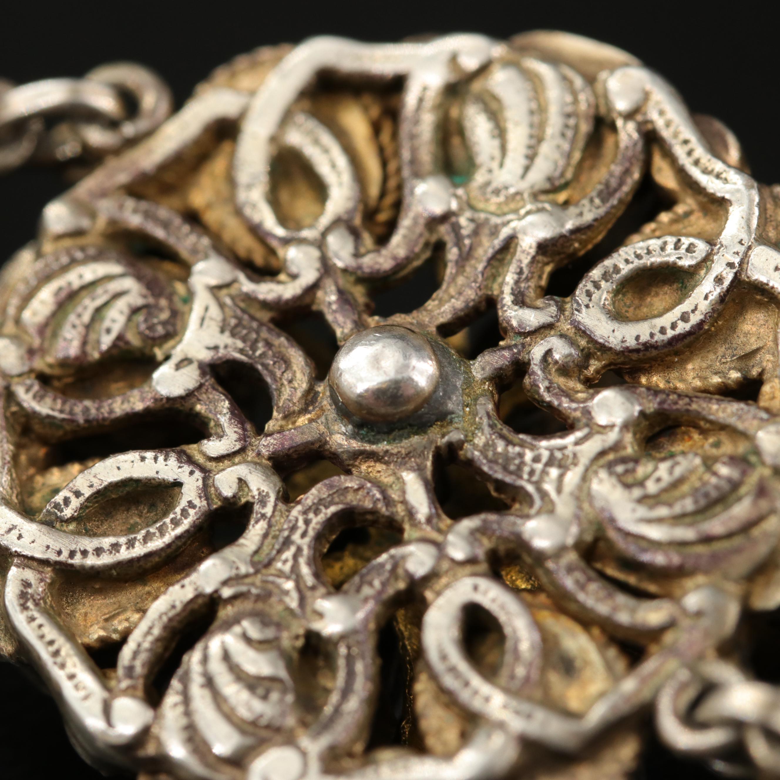 Vintage Hungarian 850 Silver Floral Link Bracelet with Glass and Faux Pearl