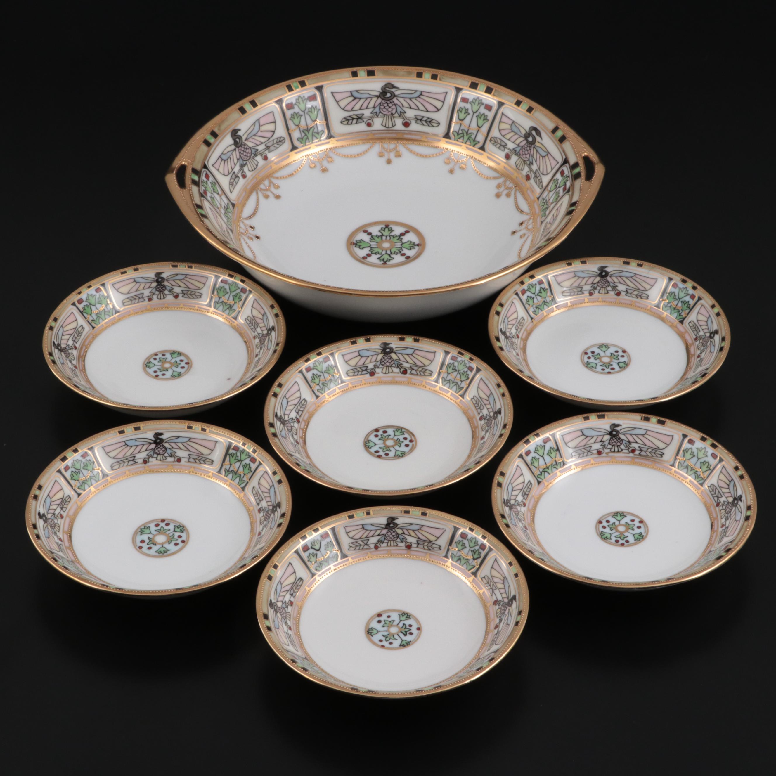 Noritake Egyptian Revival Porcelain Fruit Set, Early 20th Century
